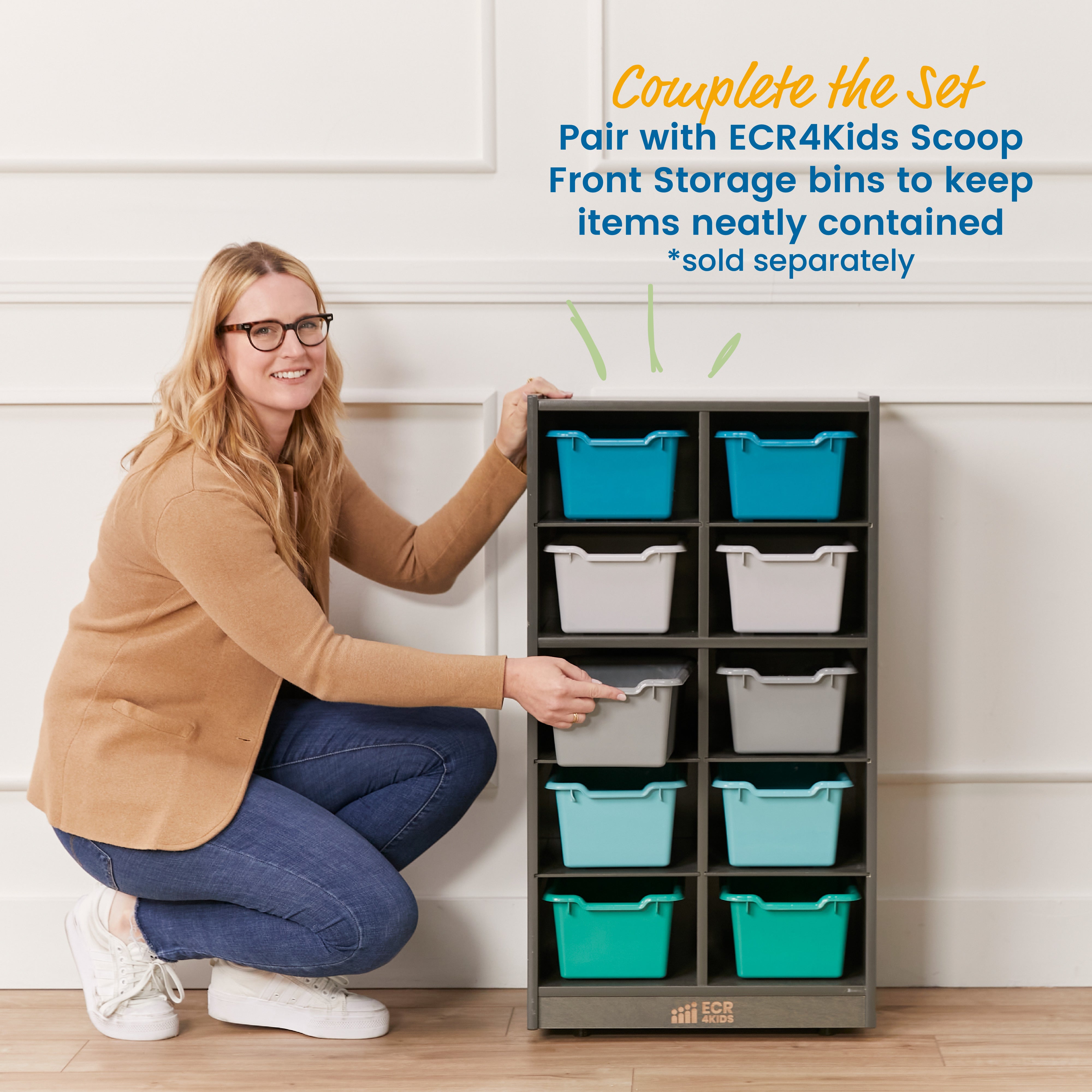 10 Cubby Mobile Tray Storage Cabinet, 5x2