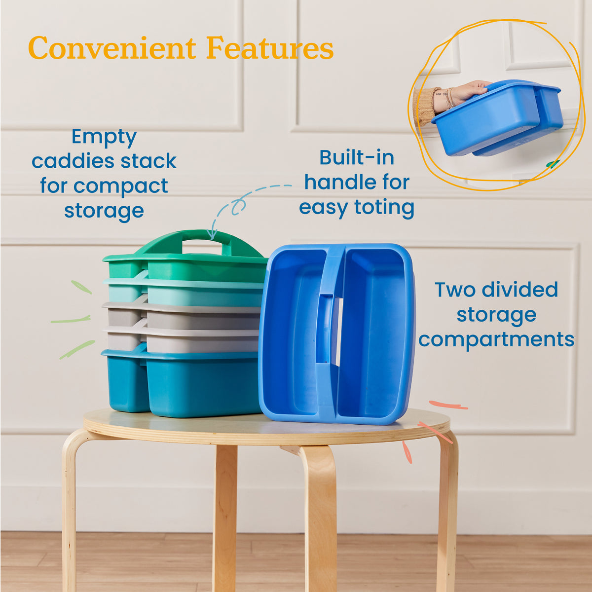 2-Compartment Large Plastic Caddy, 6-Pack