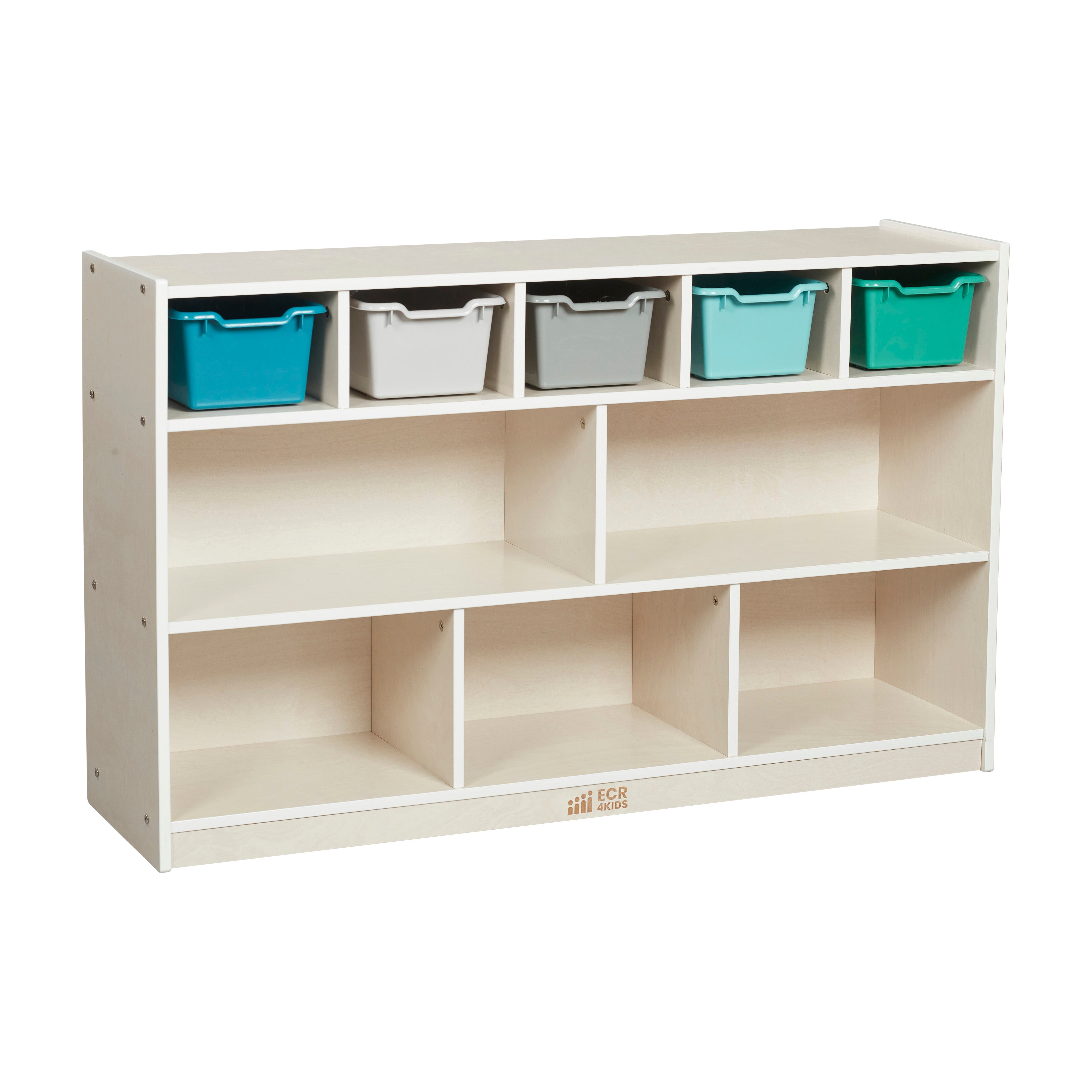 5+5 Mobile Storage and Tray Cabinet with 5 Scoop Front Bins, White Wash