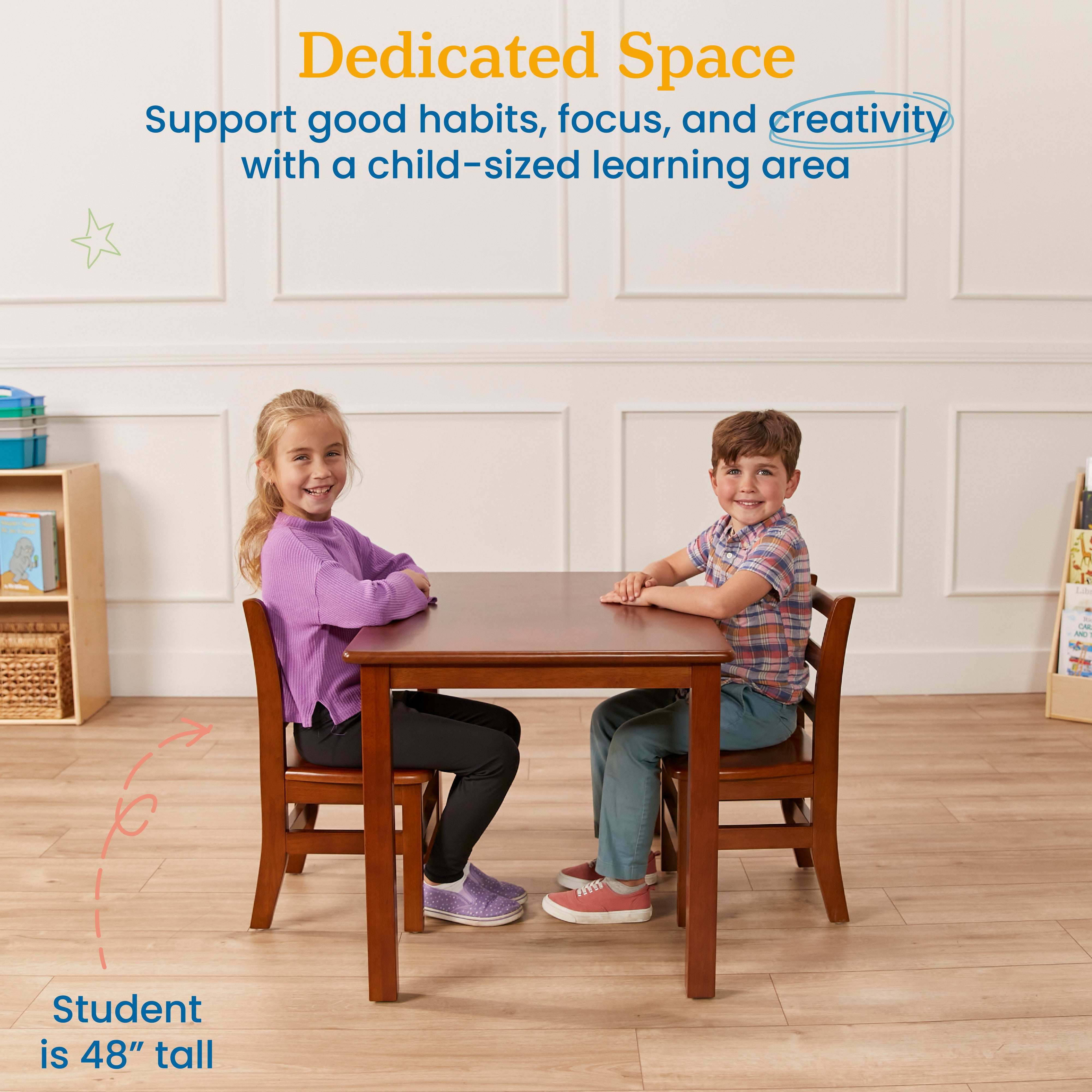 24in x 36in Rectangular Hardwood Table and Chair Set, 12in Seat Height, 3-Piece