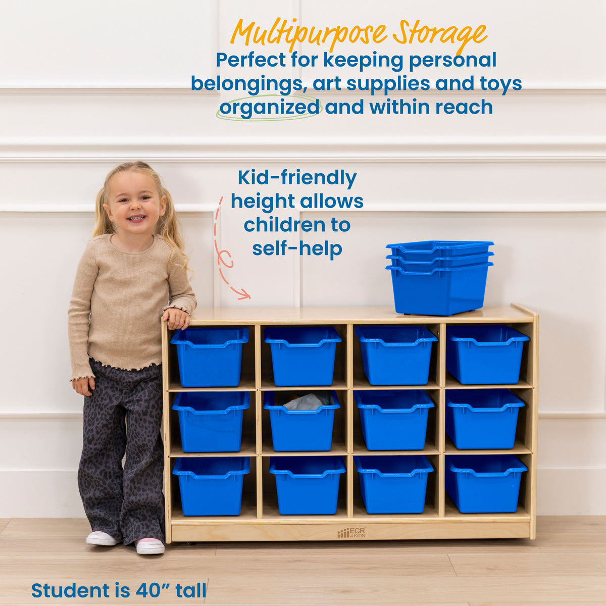 12 Cubby Mobile Tray Cabinet with 15 Scoop Front Bins, 3x4