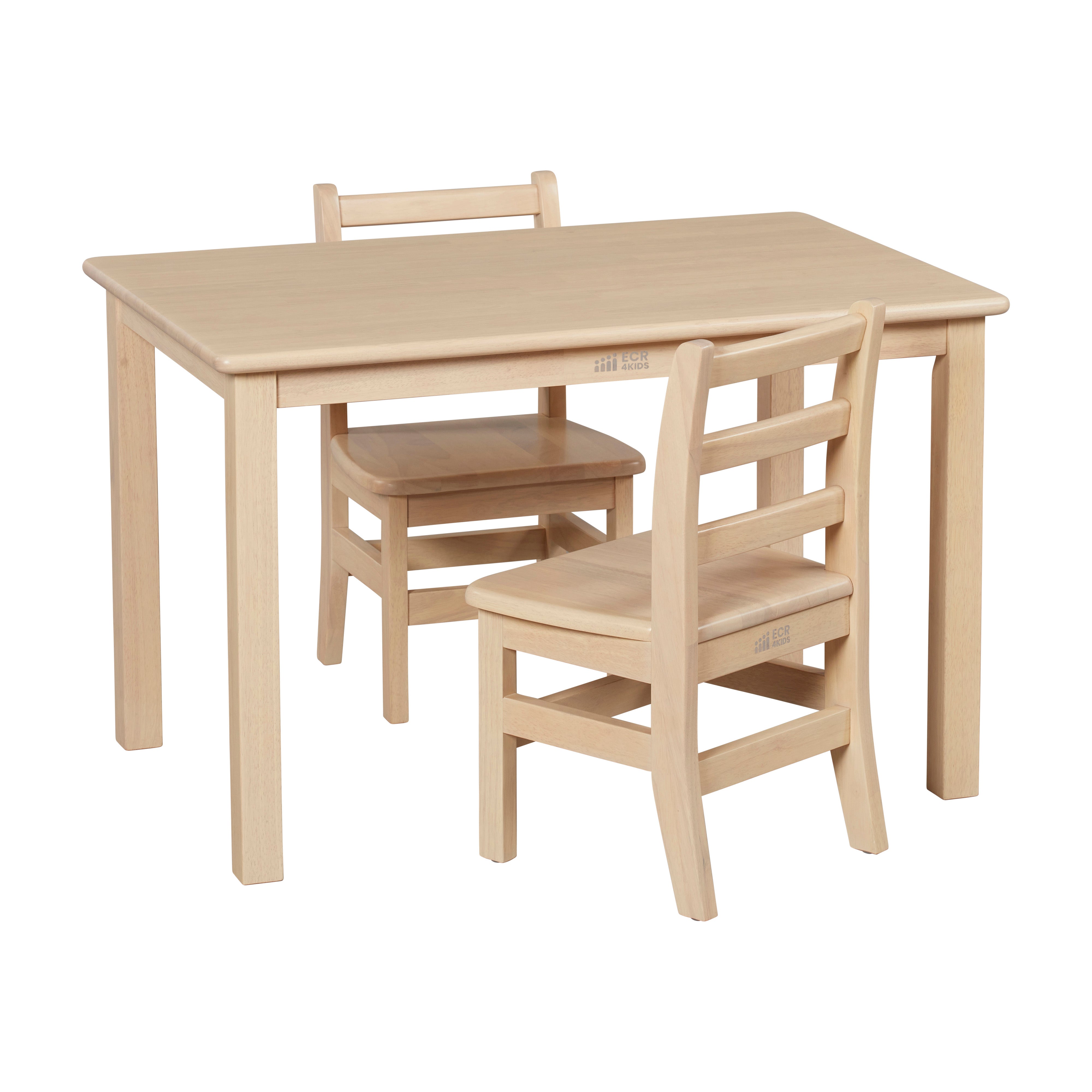 24in x 36in Rectangular Hardwood Table and Chair Set, 12in Seat Height, 3-Piece