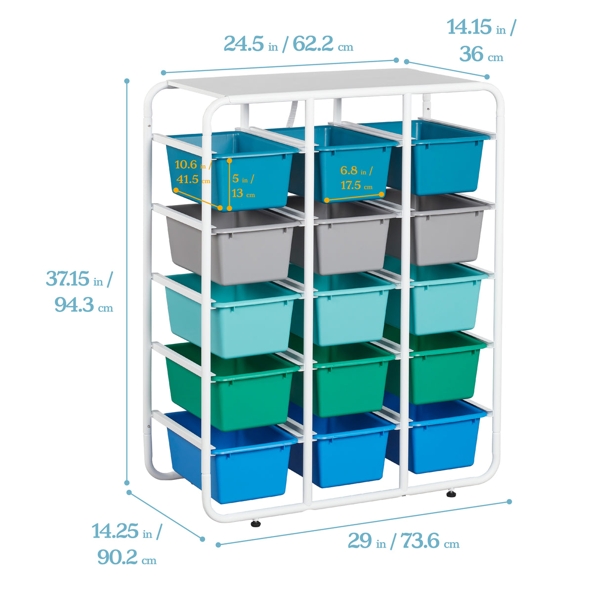 5-Tier Storage Rack with 15 Cubby Bins, 5x3
