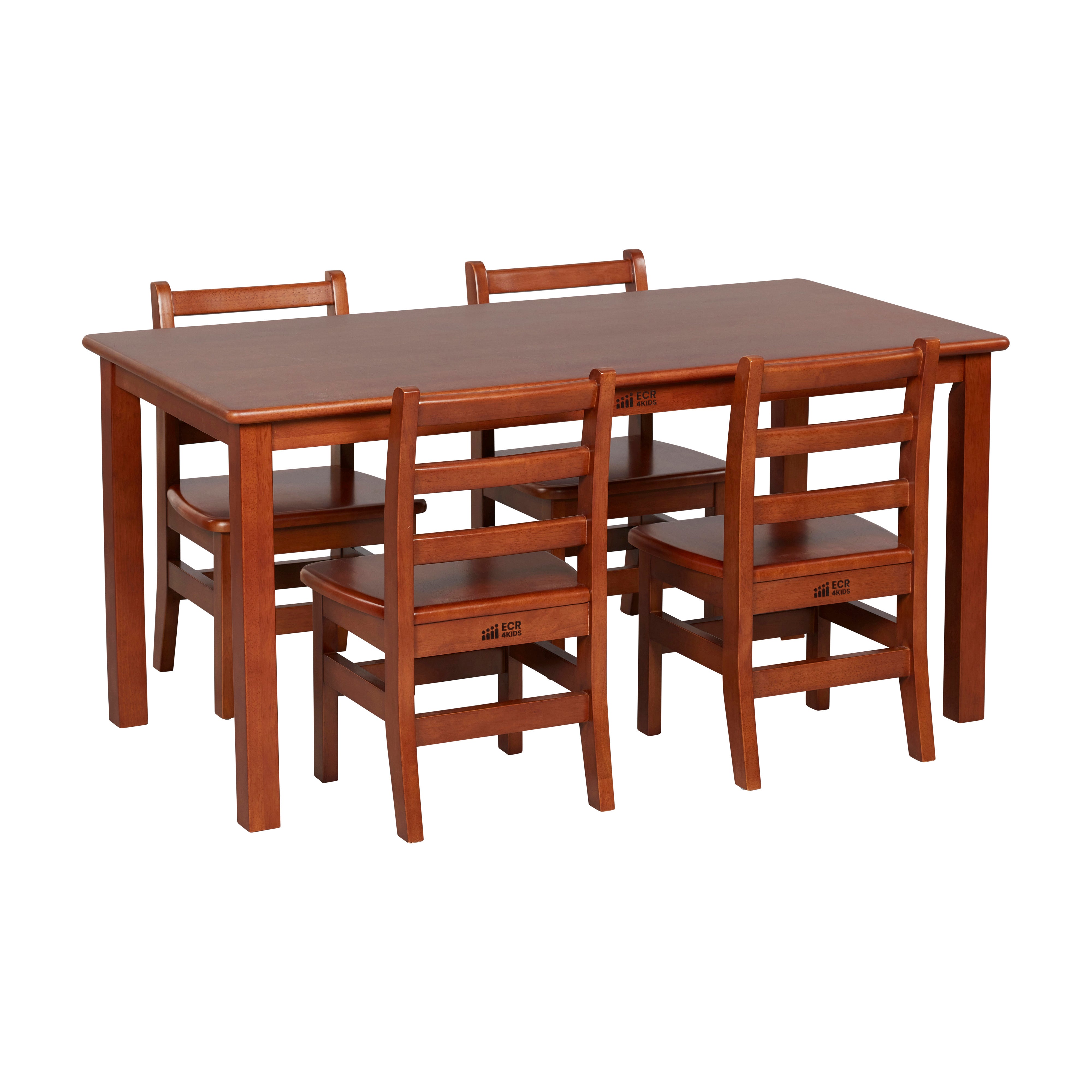 24in x 48in Rectangular Hardwood Table and Chair Set, 12in Seat Height, 5-Piece