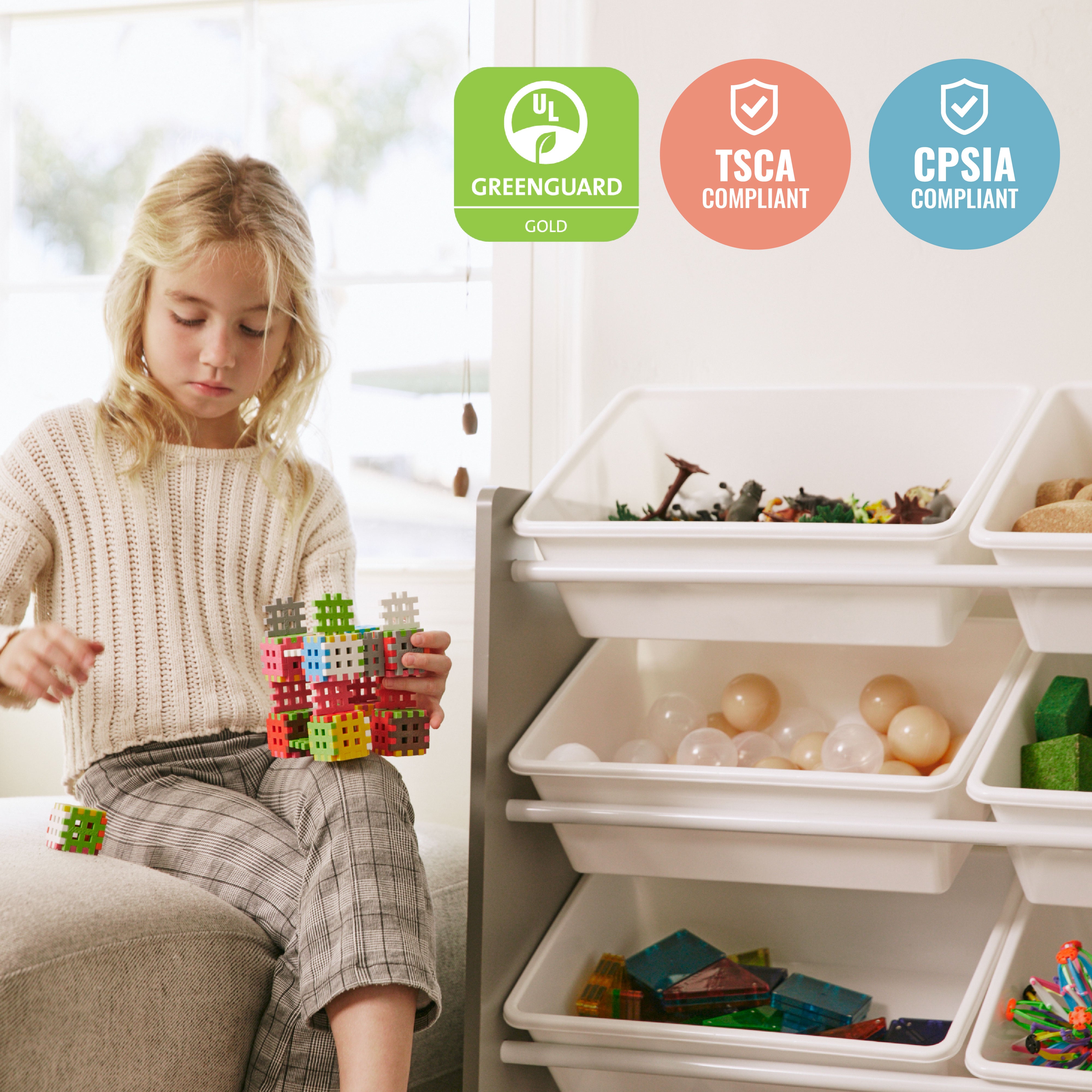 4-Tier Organizer with 16 Removable Plastic Bins, 4x4
