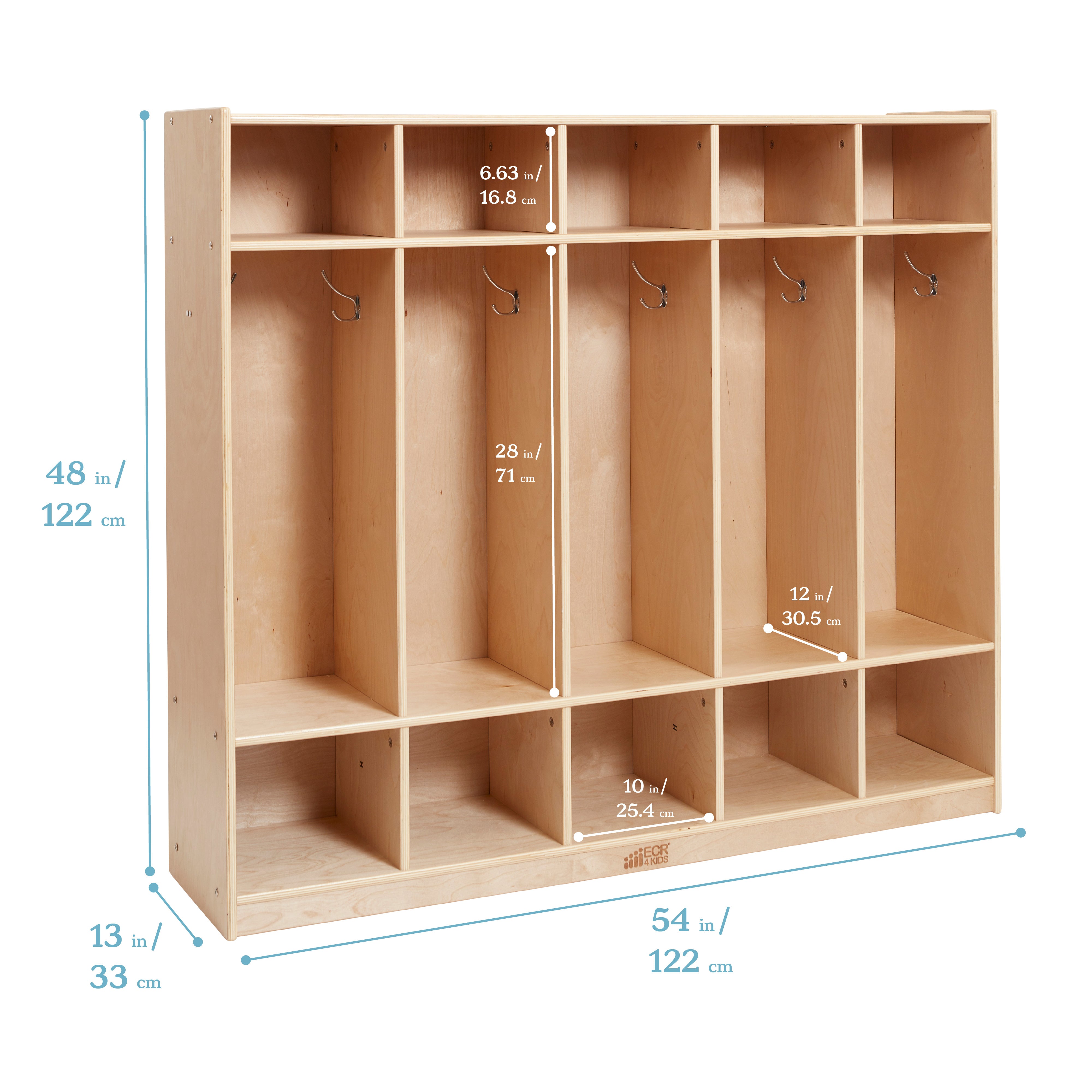 5-Section Coat Locker with 10 Scoop Front Storage Bins, Natural