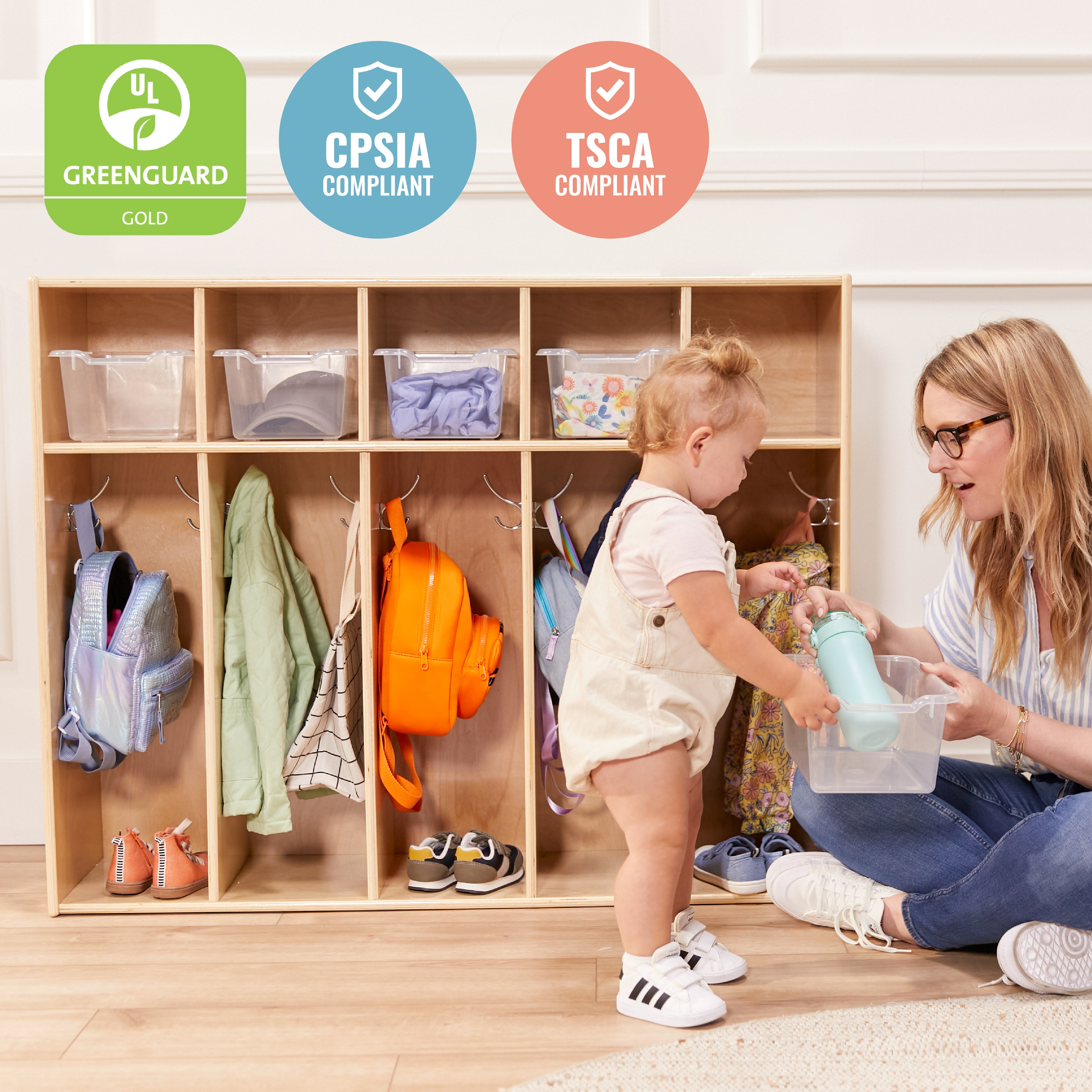 Streamline 5-Section Toddler Coat Locker and 5 Scoop Front Bins