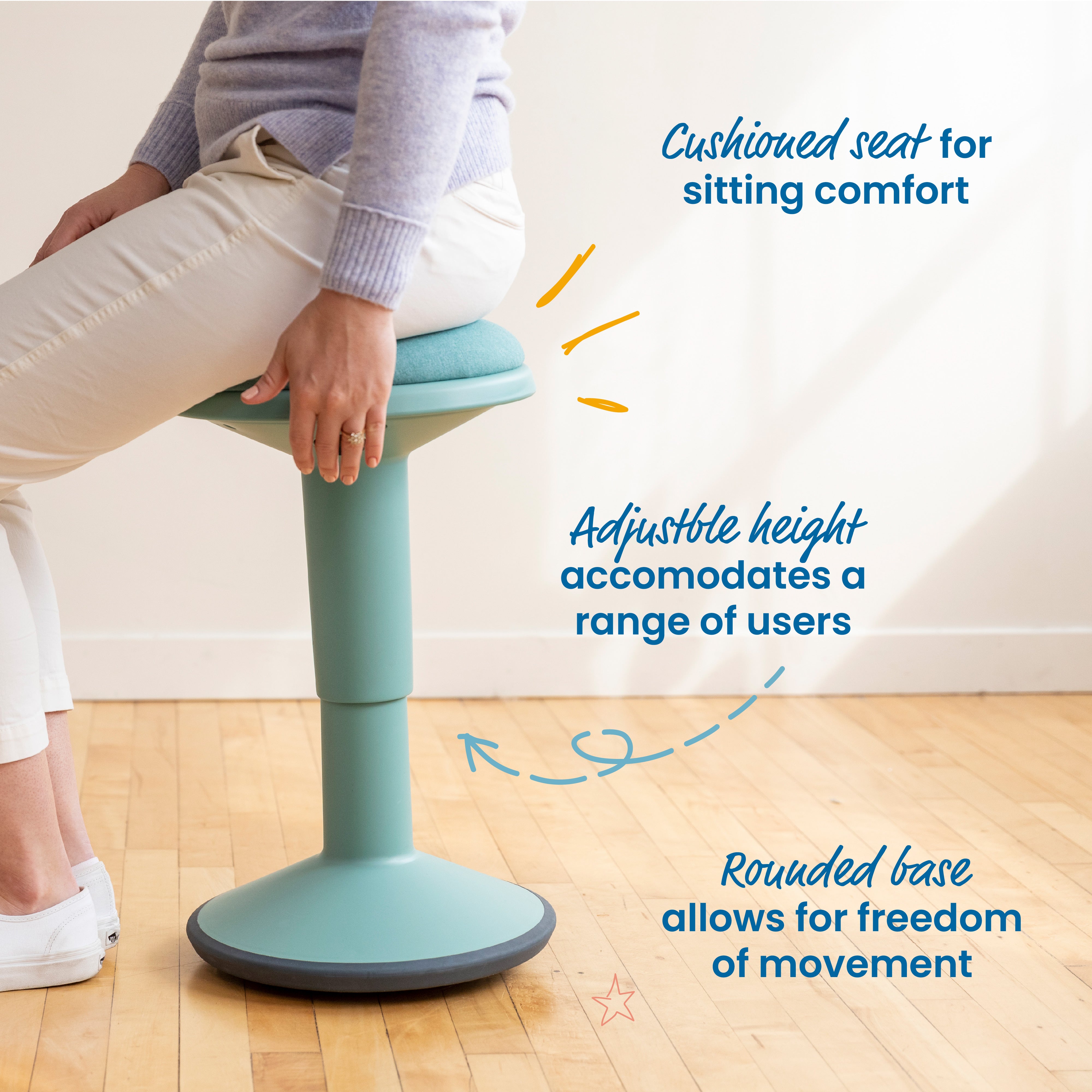 Sitwell Wobble Stool with Cushion, Adjustable Height