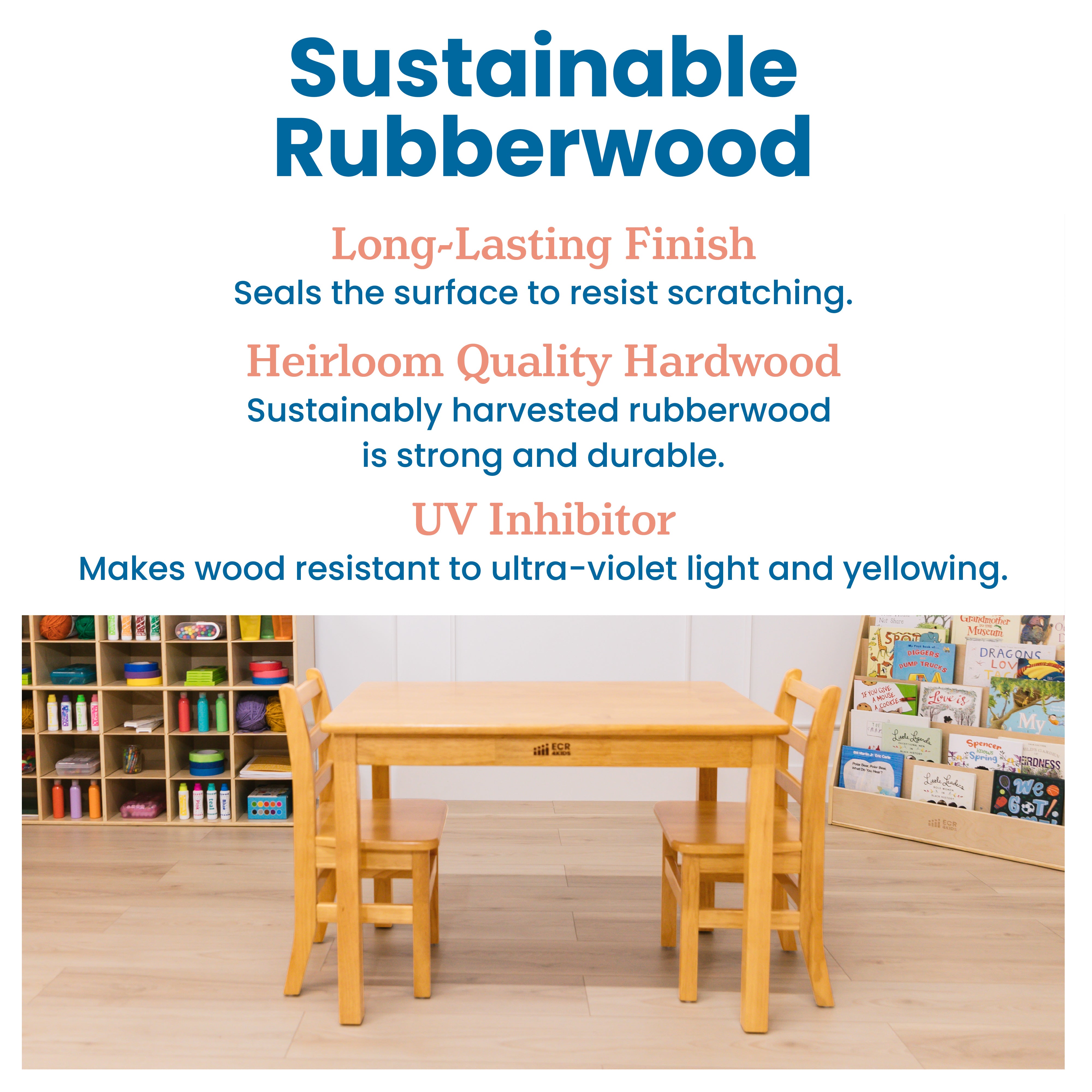 24in x 36in Rectangular Hardwood Table with 24in Legs and Two 14in Chairs