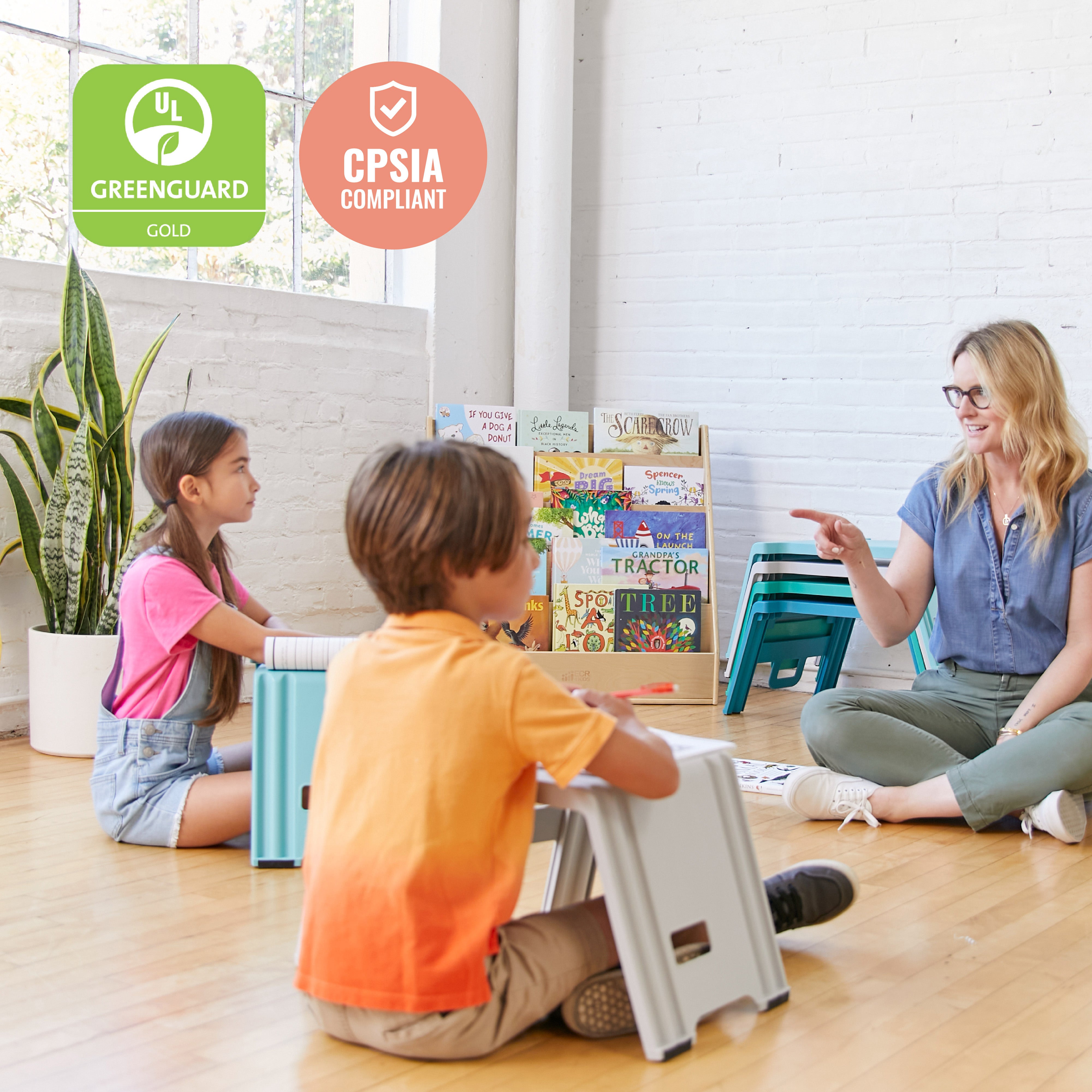 Linking Stackable Classroom Stools, Portable Table, 4-Piece