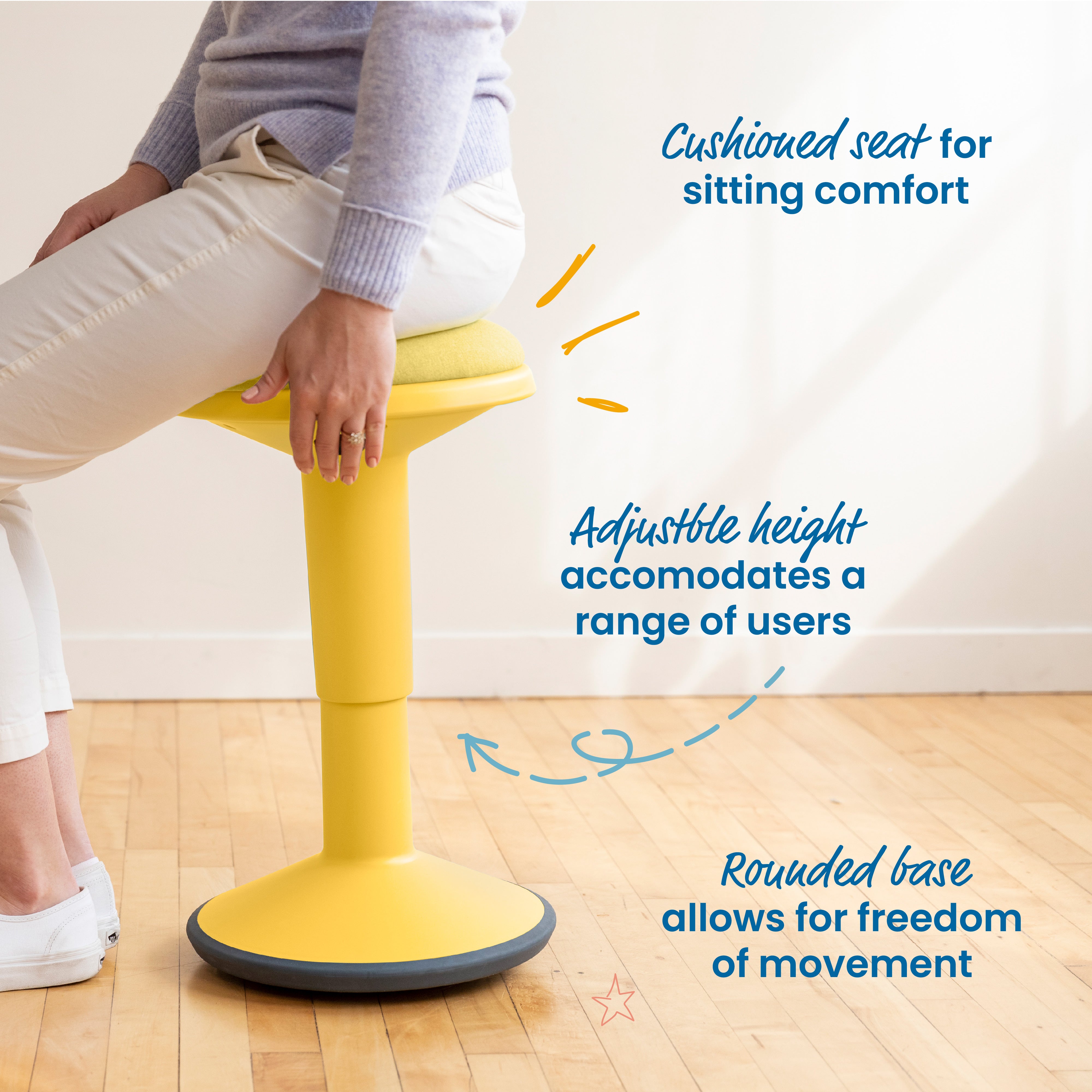 Sitwell Wobble Stool with Cushion, Adjustable Height