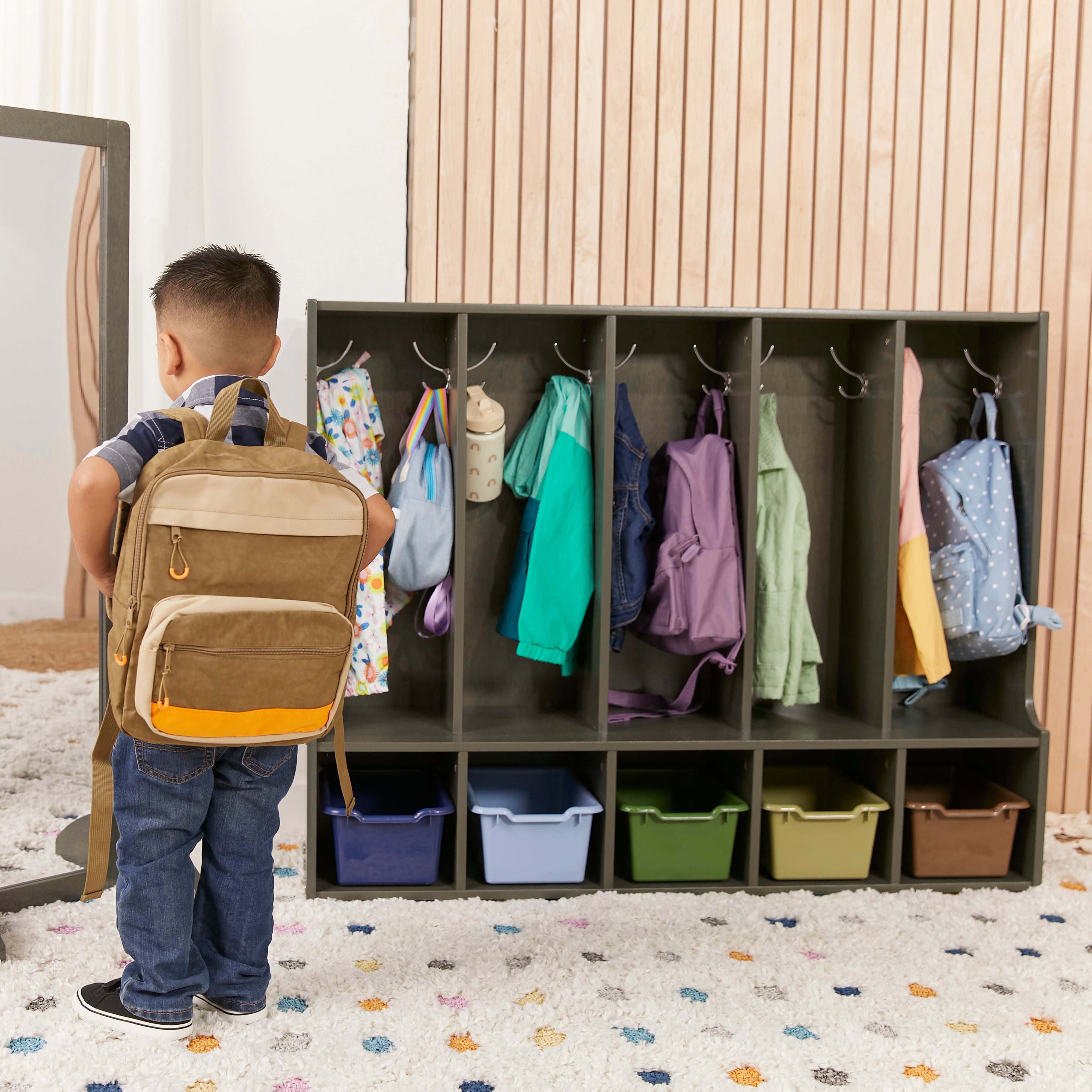 Streamline 5-Section Toddler Coat Locker with Bench and Bins