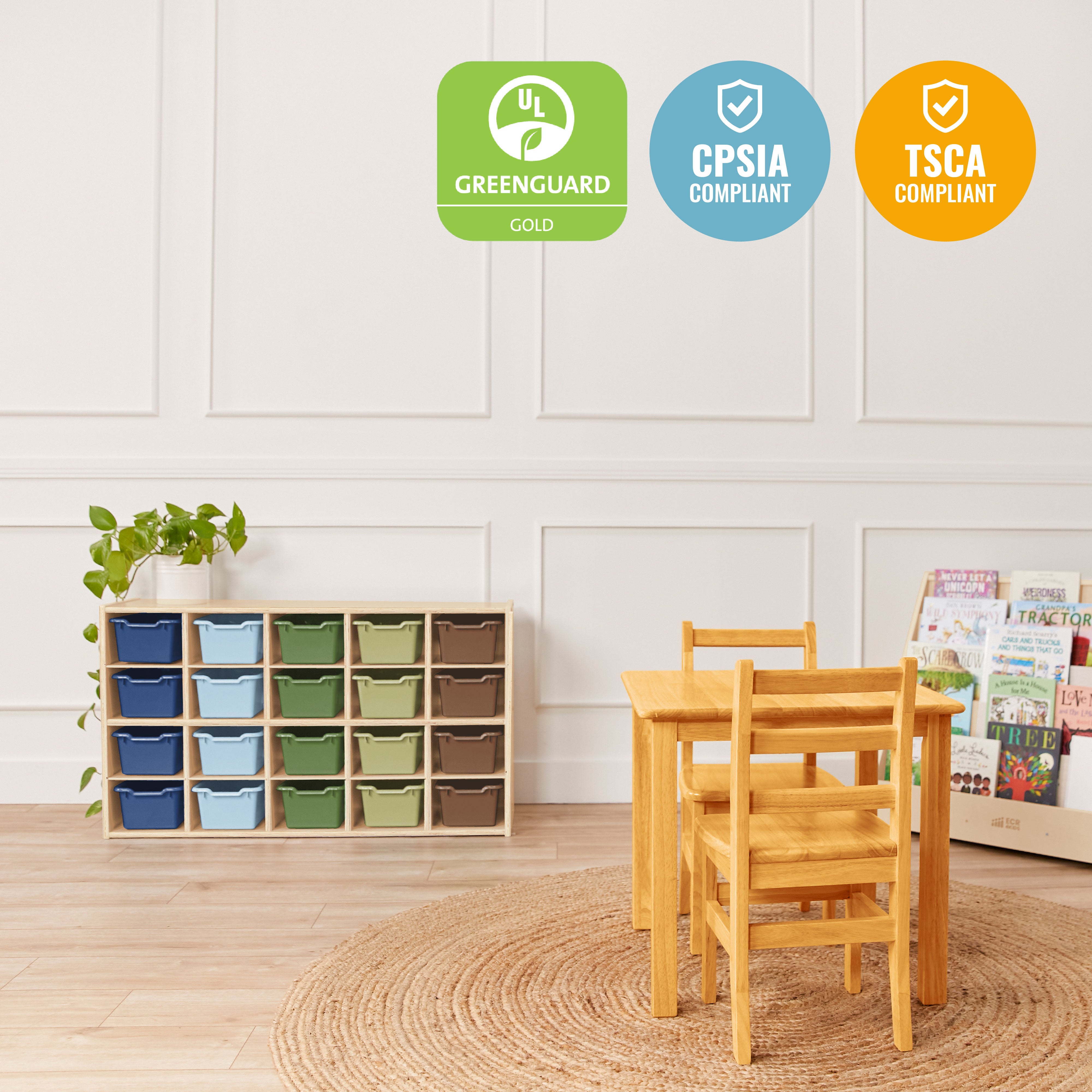 Streamline 20 Cubby Tray Storage Cabinet with 20 Scoop Front Storage Bins, 4x5, Natural