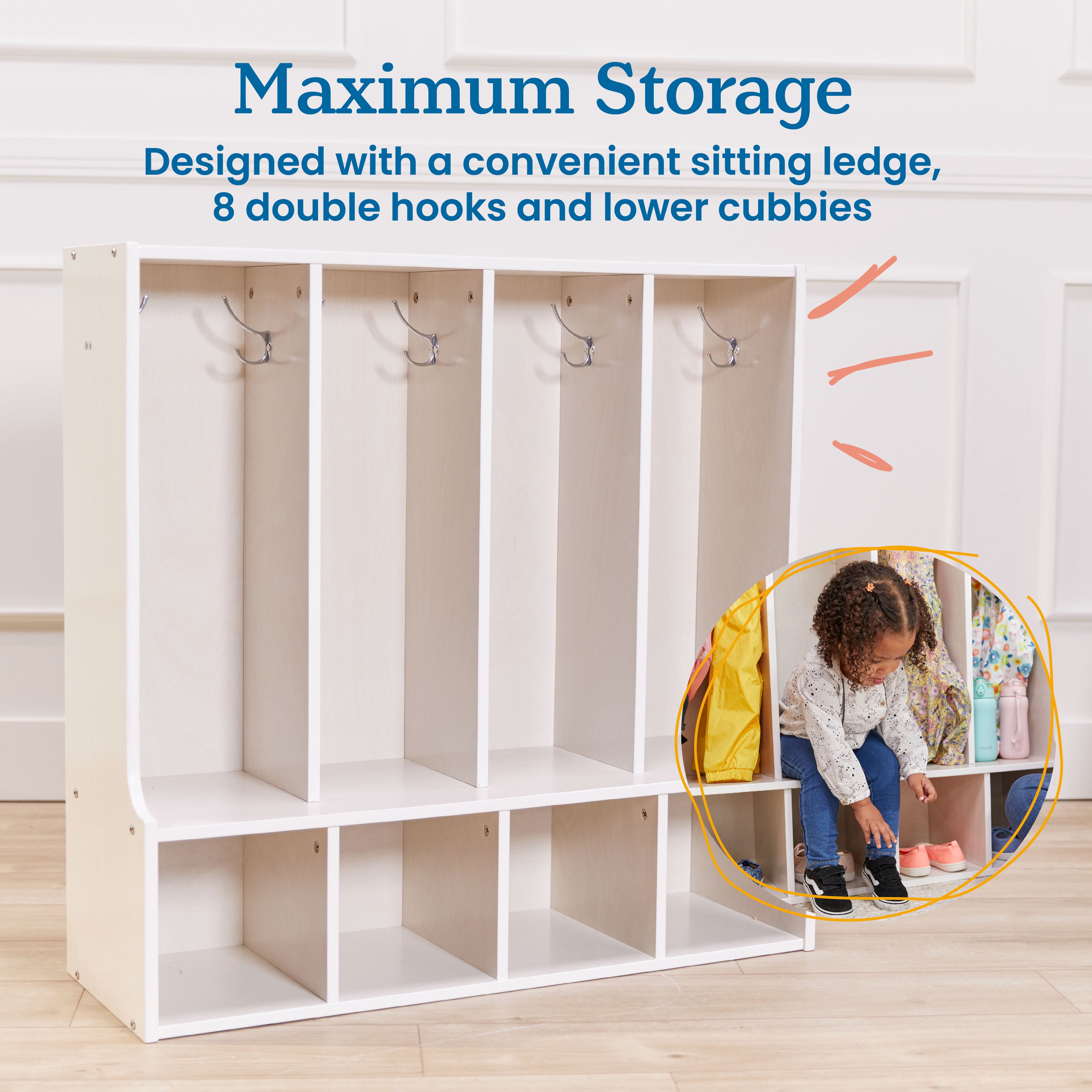 Streamline 4-Section Coat Locker with Bench, Toddler Size