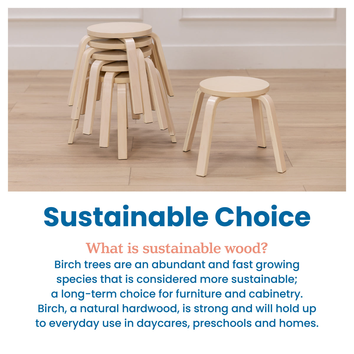 Bentwood Stackable Stools, 12in Seat Height, 6-Piece