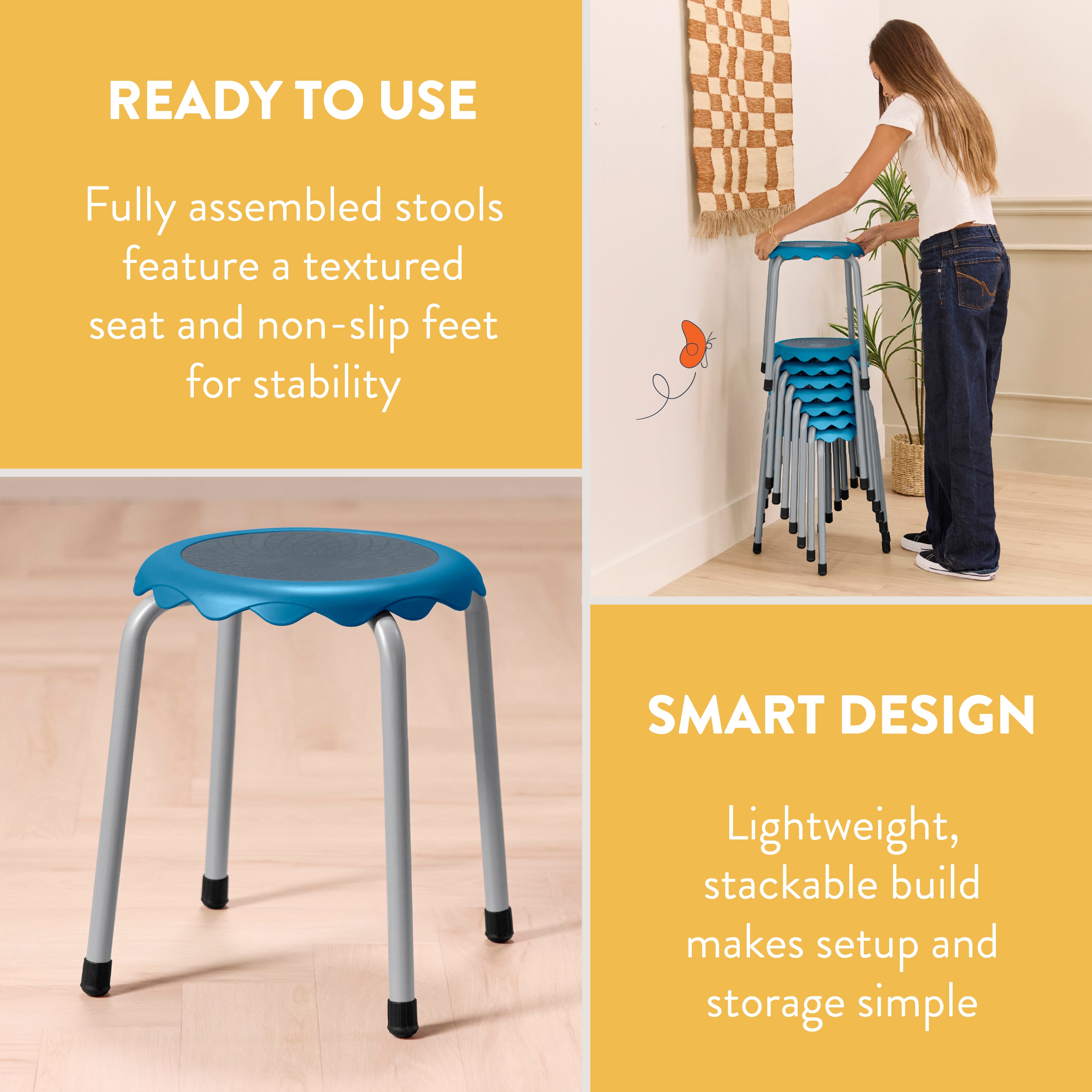 Blossom Stackable Plastic Stools, 8-Piece