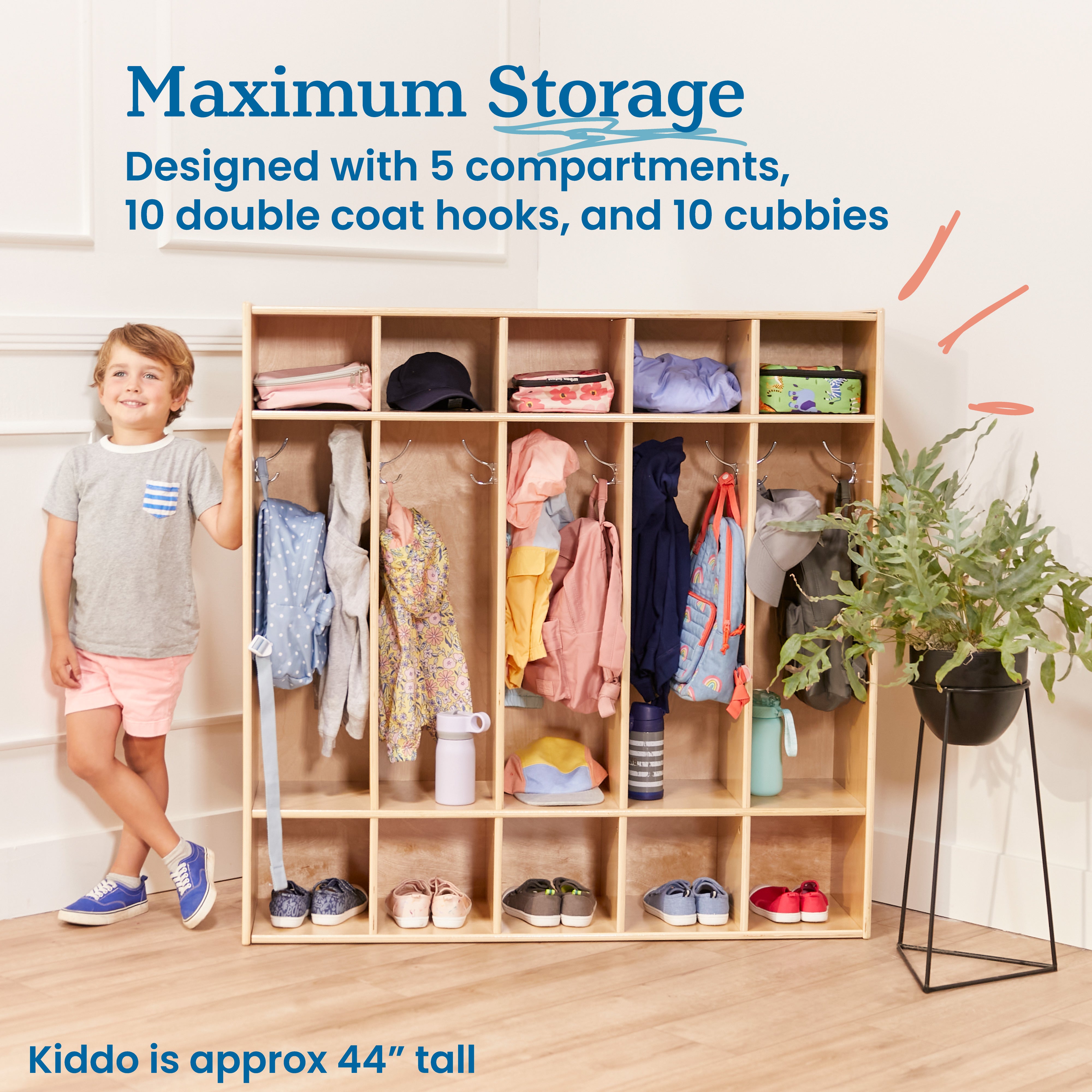 Streamline 5-Section Coat Locker with Cubby Storage Compartments