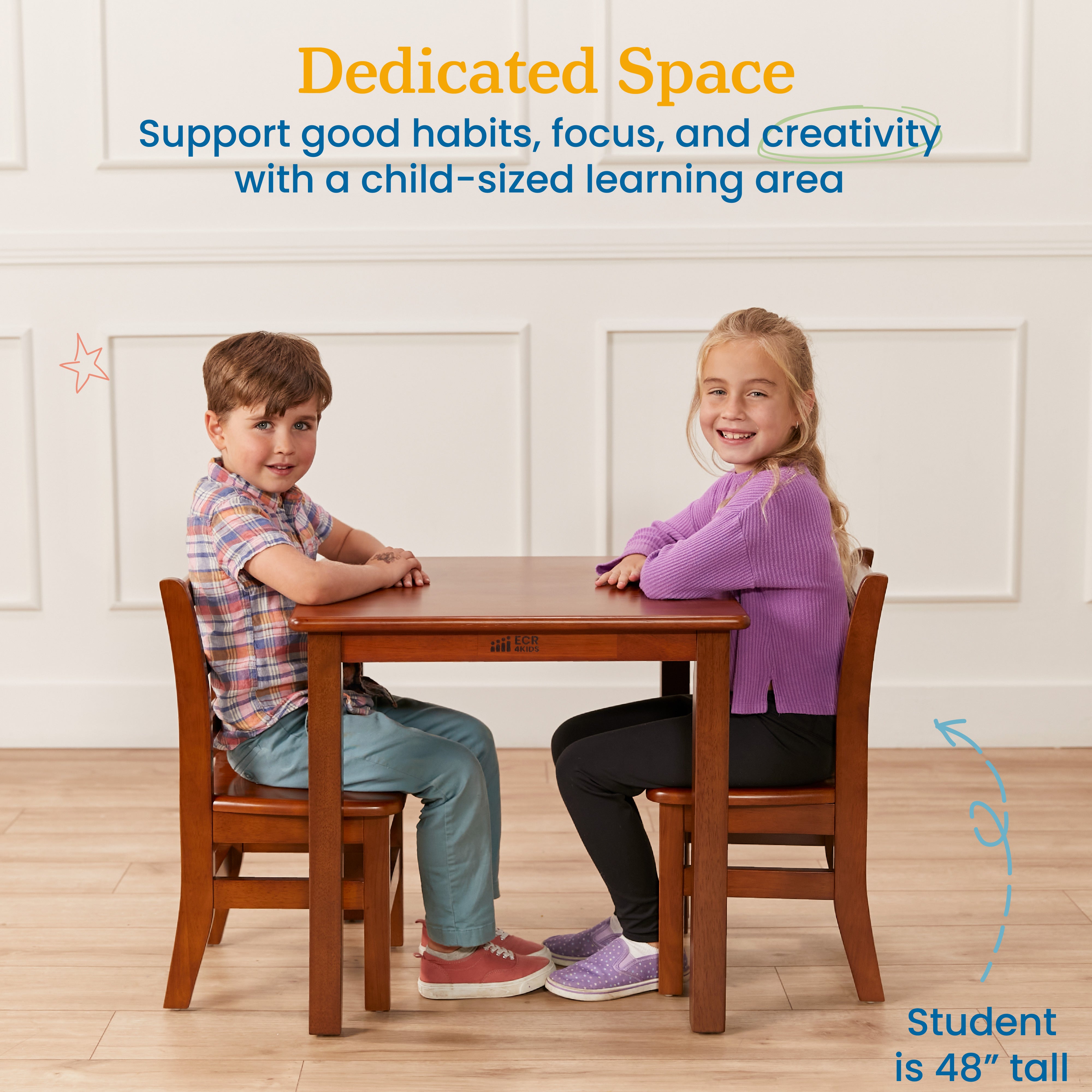 24in x 24in Hardwood Table and Chair Set, 12in Seat Height, 3-Piece