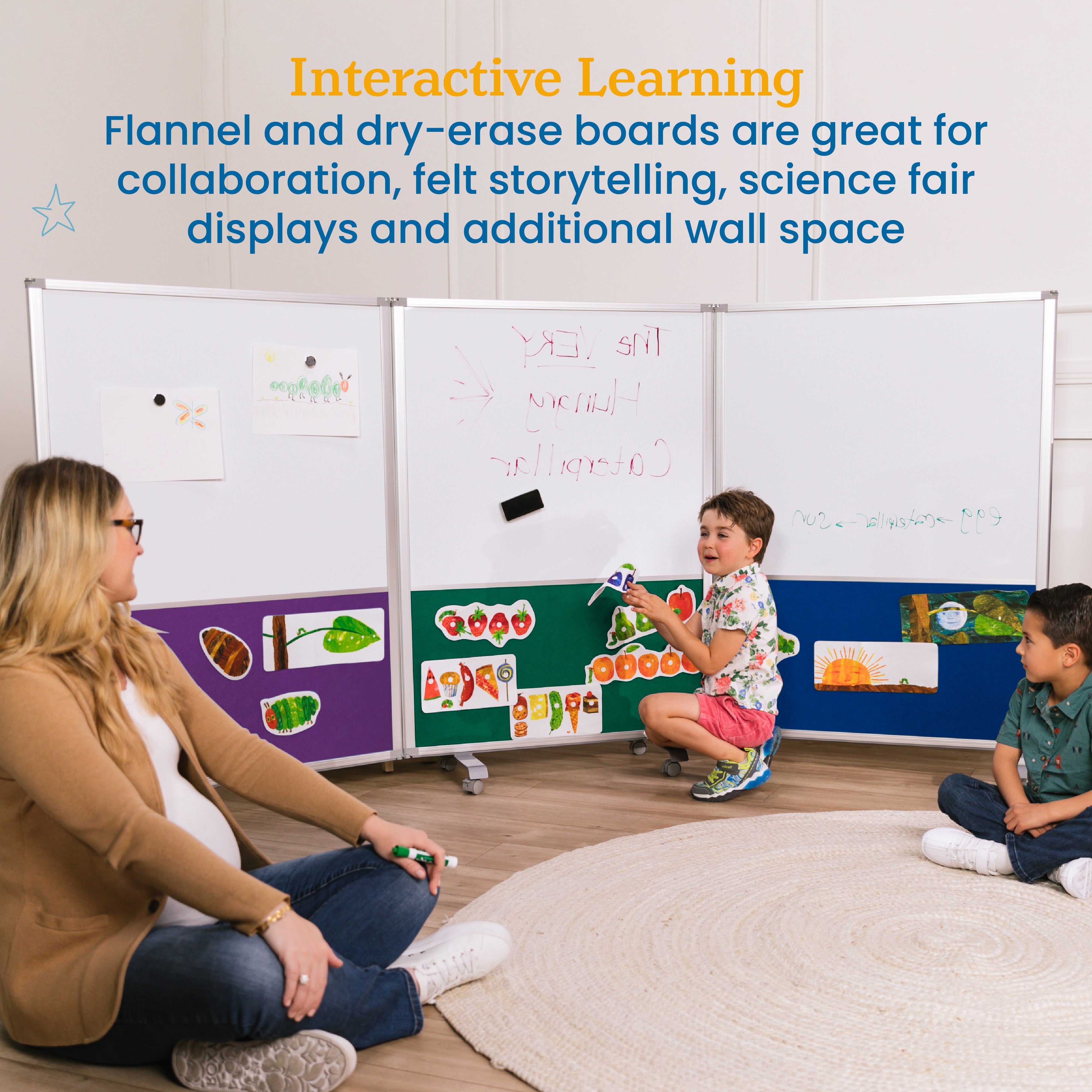 Mobile Dry-Erase and Flannel Split Room Divider, 3-Panel