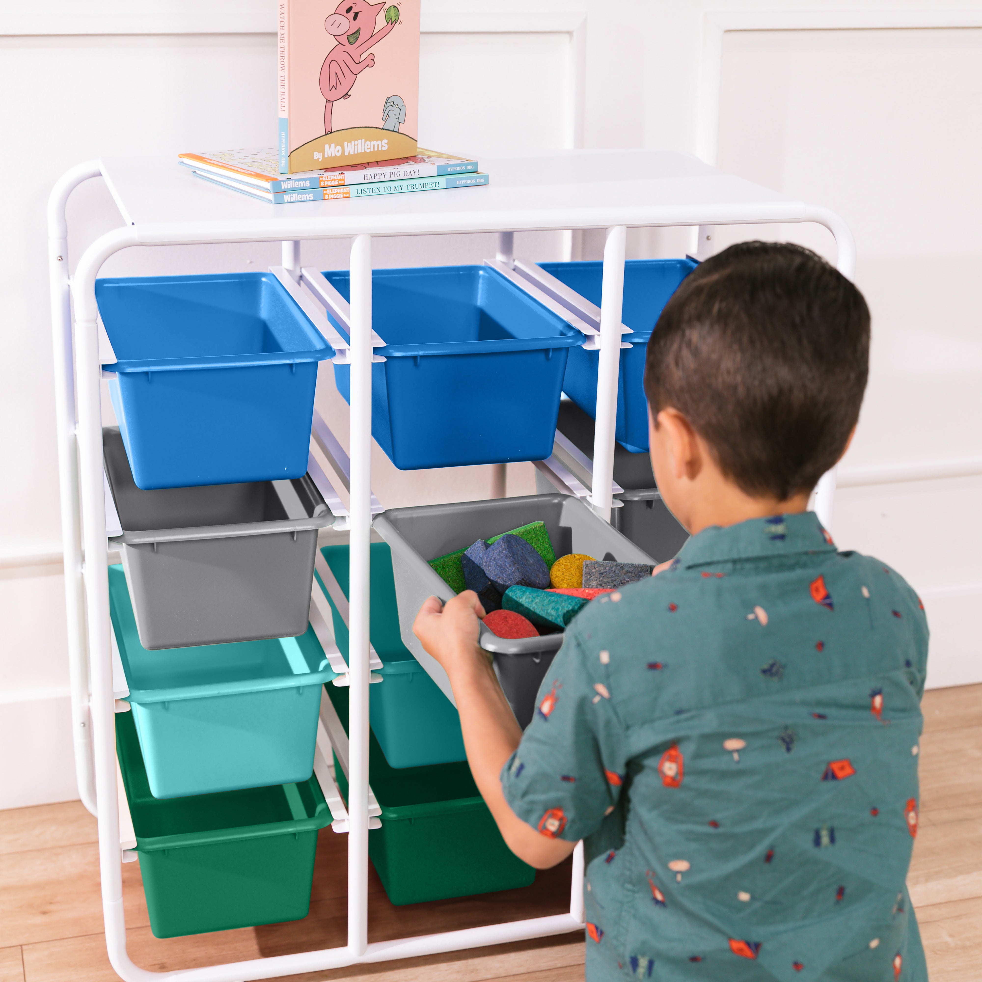 4-Tier Storage Rack with 12 Cubby Bins 4x3