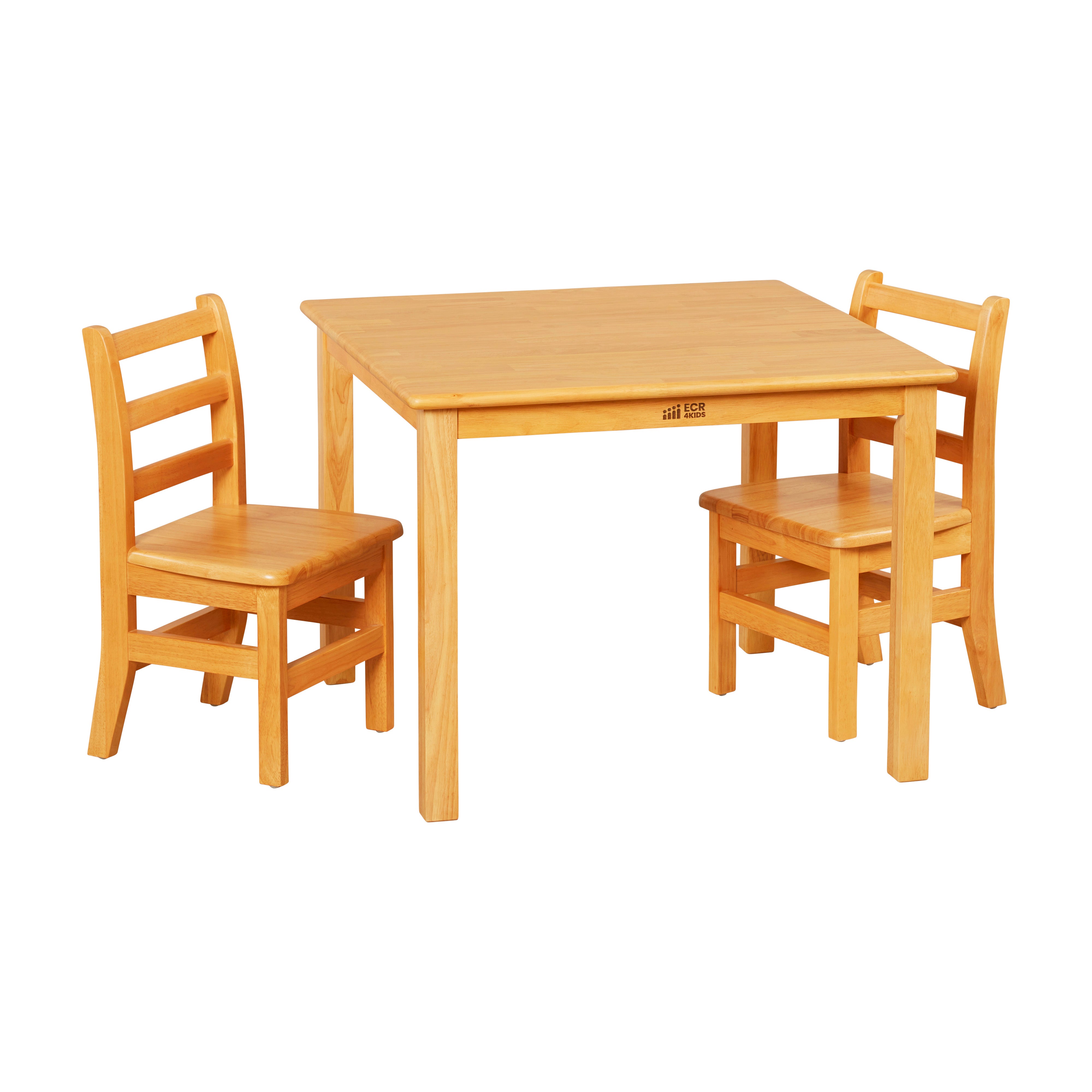 30in x 30in Square Hardwood Table and Chair Set, 12in Seat Height, 3-Piece