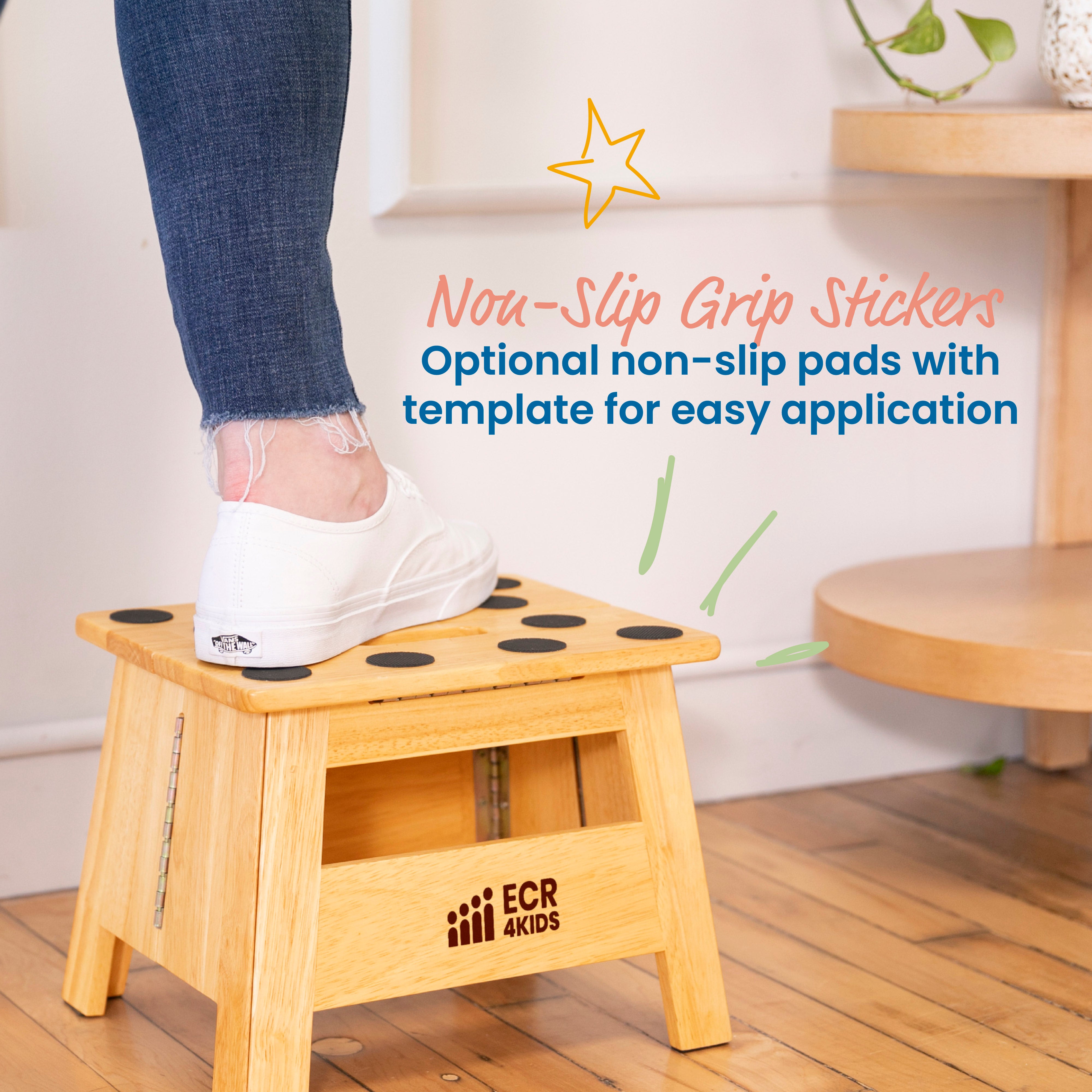 Folding Step Stool with Handle, Kids Furniture, Natural