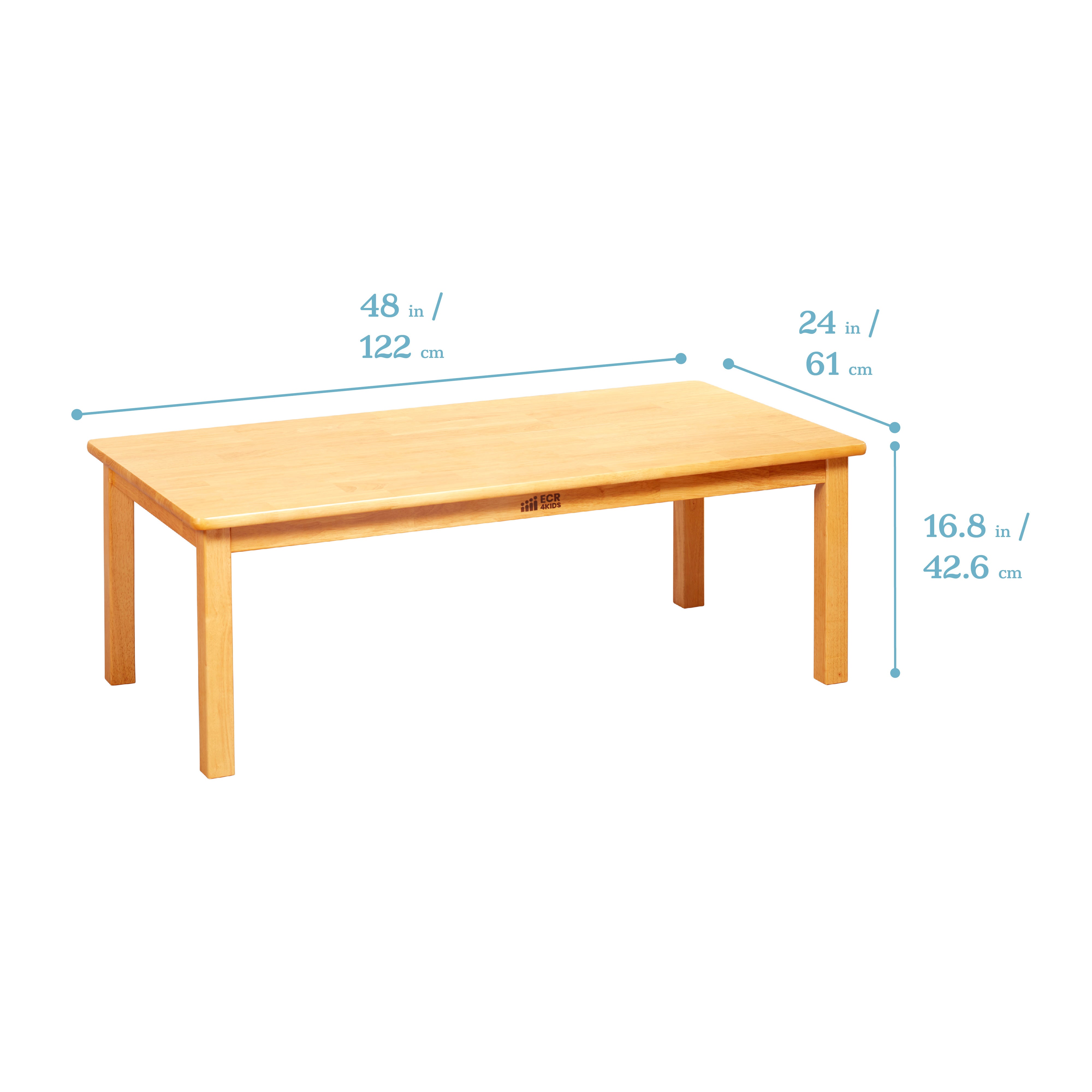 24in x 48in Rectangular Hardwood Table with 16in Legs and Four 8in Chairs, 5-Piece