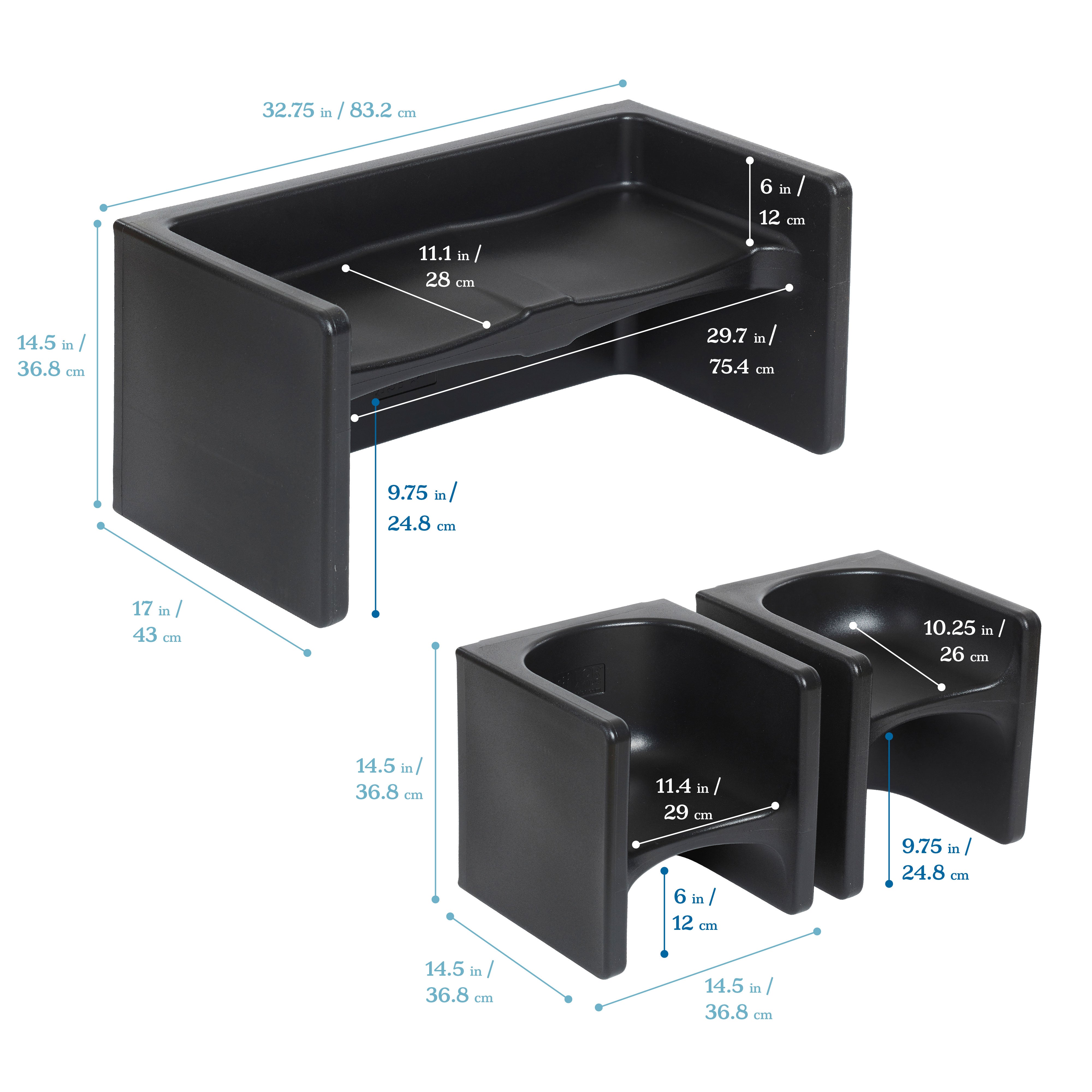 Tri-Me Table and Cube Chair Set, 3-Piece
