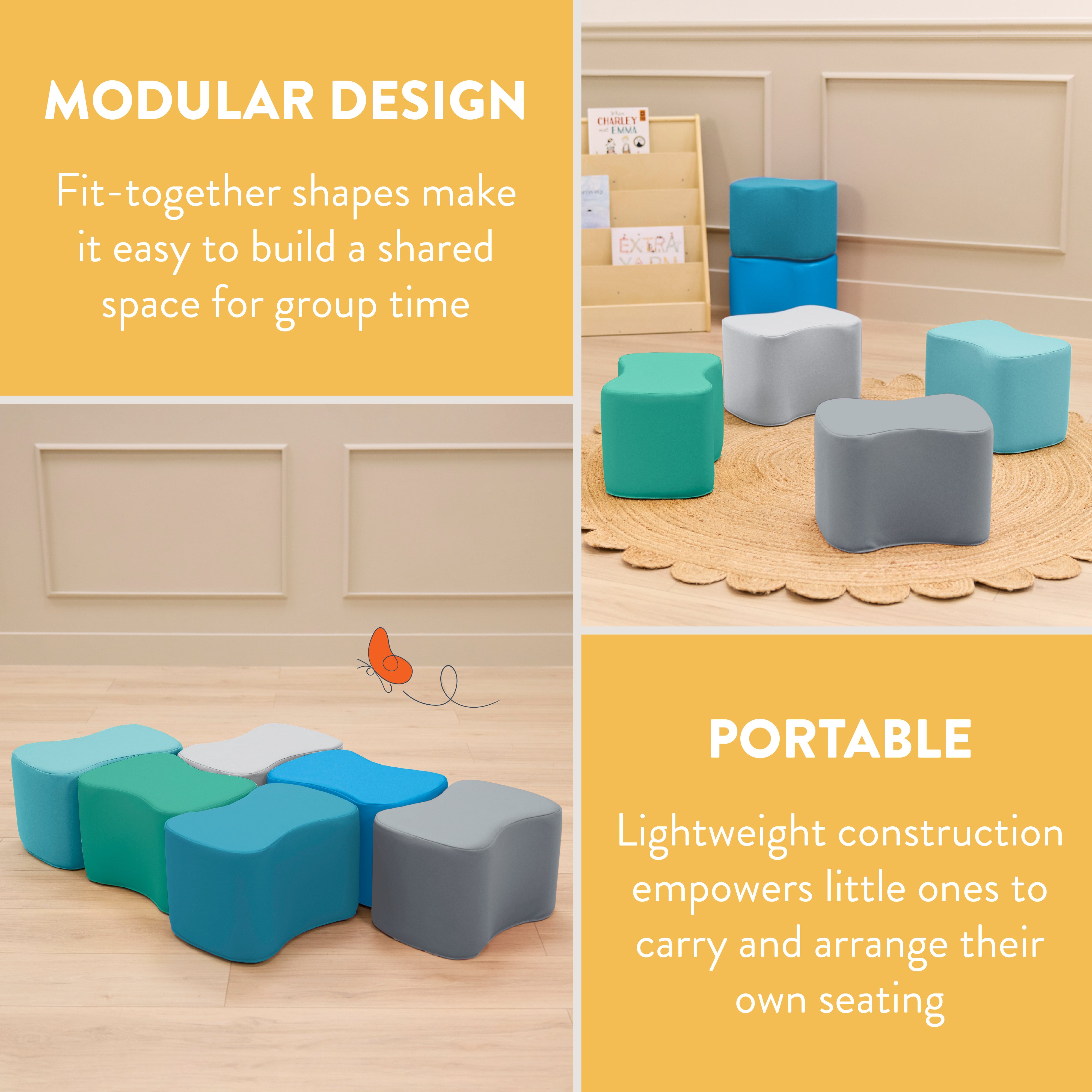 Butterfly Modular Stool Seating Set, 6-Piece