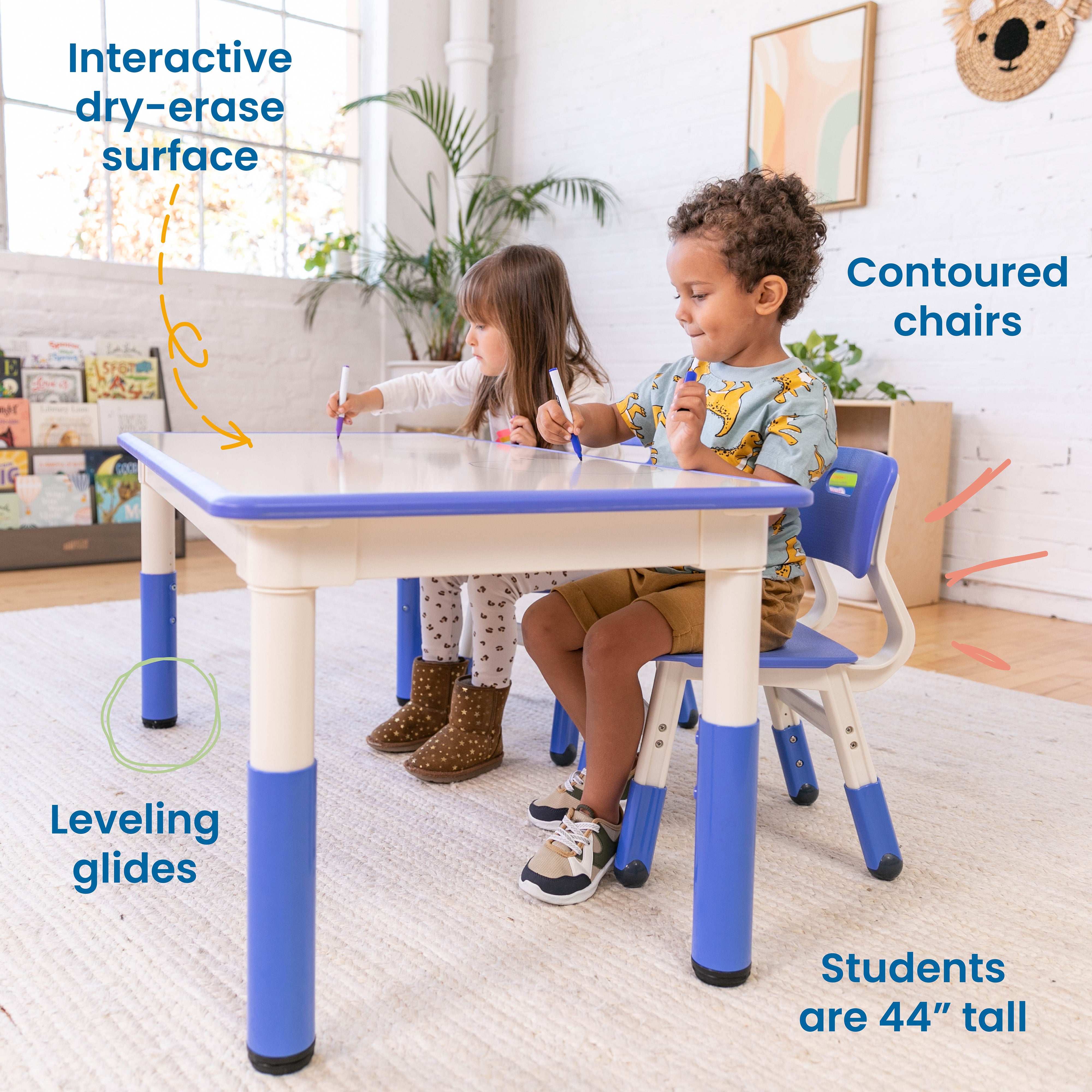 Dry-Erase Rectangular Activity Table with 2 Chairs, Adjustable, 3-Piece