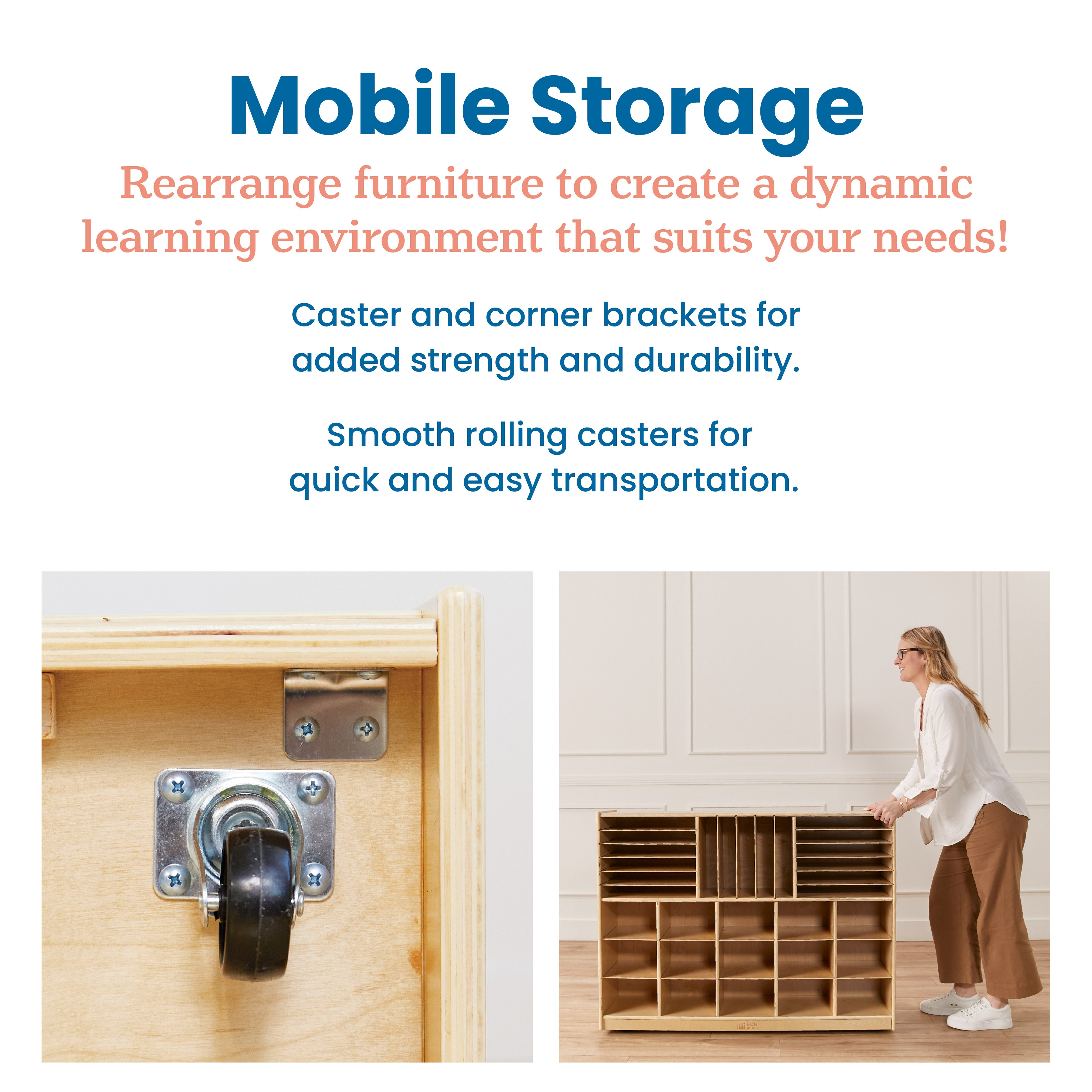 Multi-Section Mobile Tray Cabinet with Cubby Storage Compartments