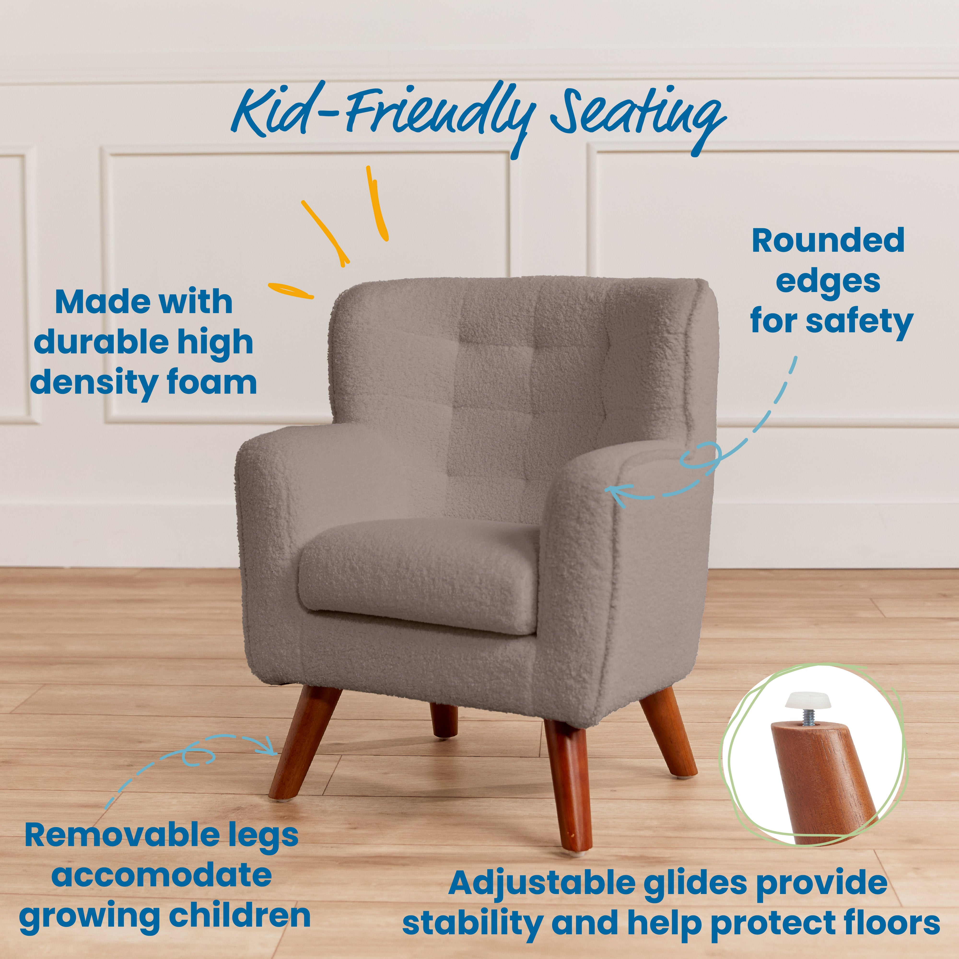 Mila Sherpa Toddler Arm Chair with Removable Wooden Legs