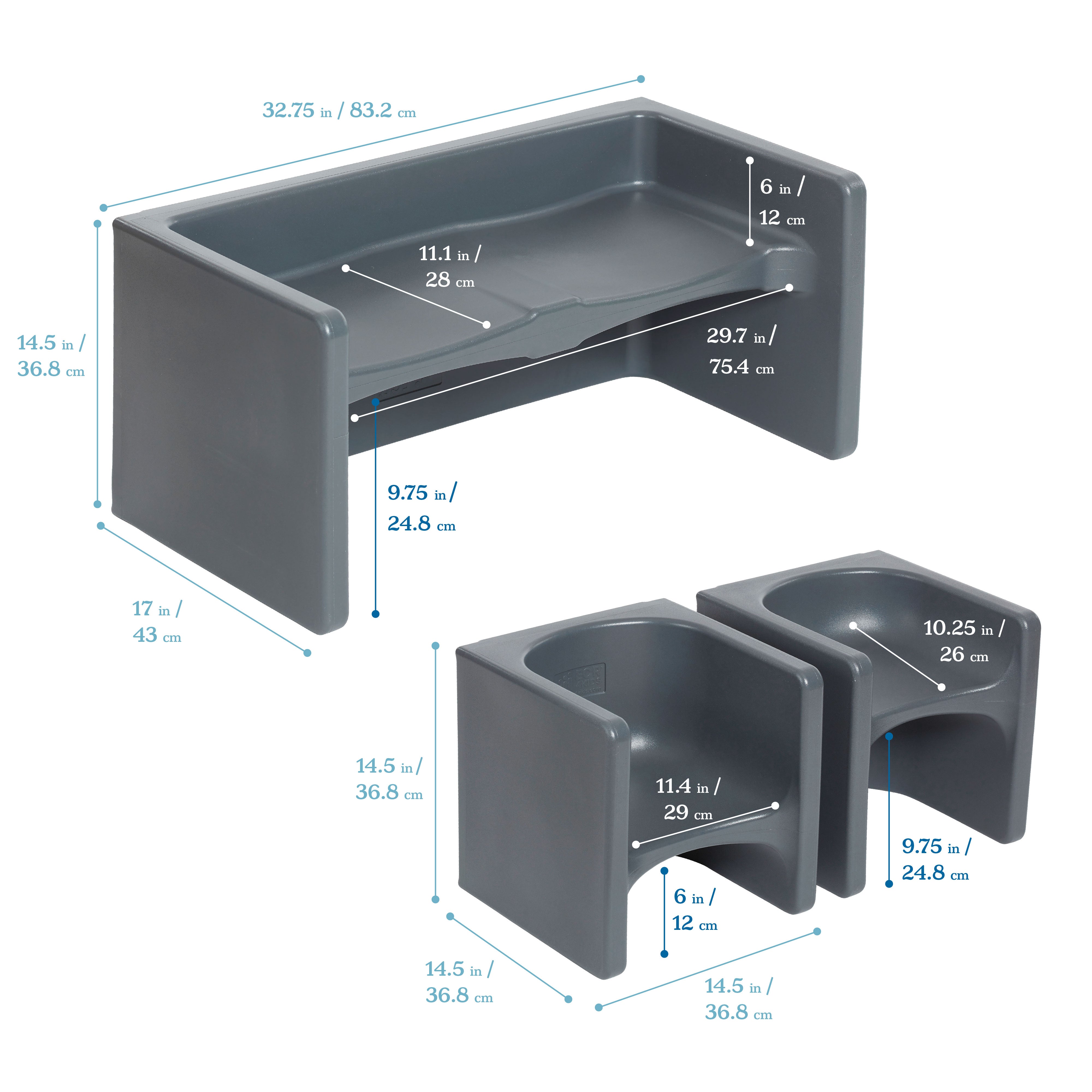 Tri-Me Table and Cube Chair Set, 3-Piece