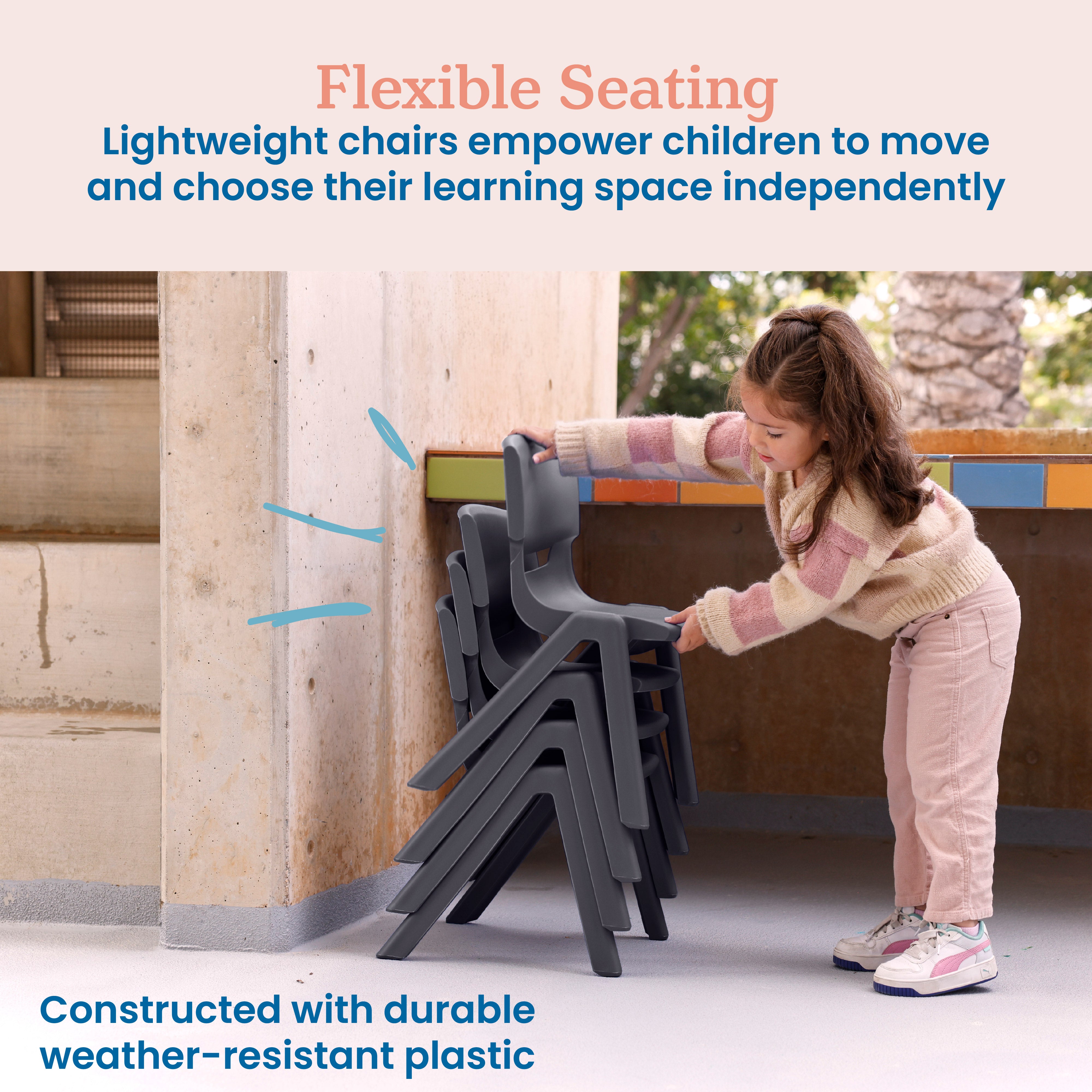 Plastic School Stack Chair for Indoors and Outdoors, Flexible Seating, 12in Seat Height, 4-Pack