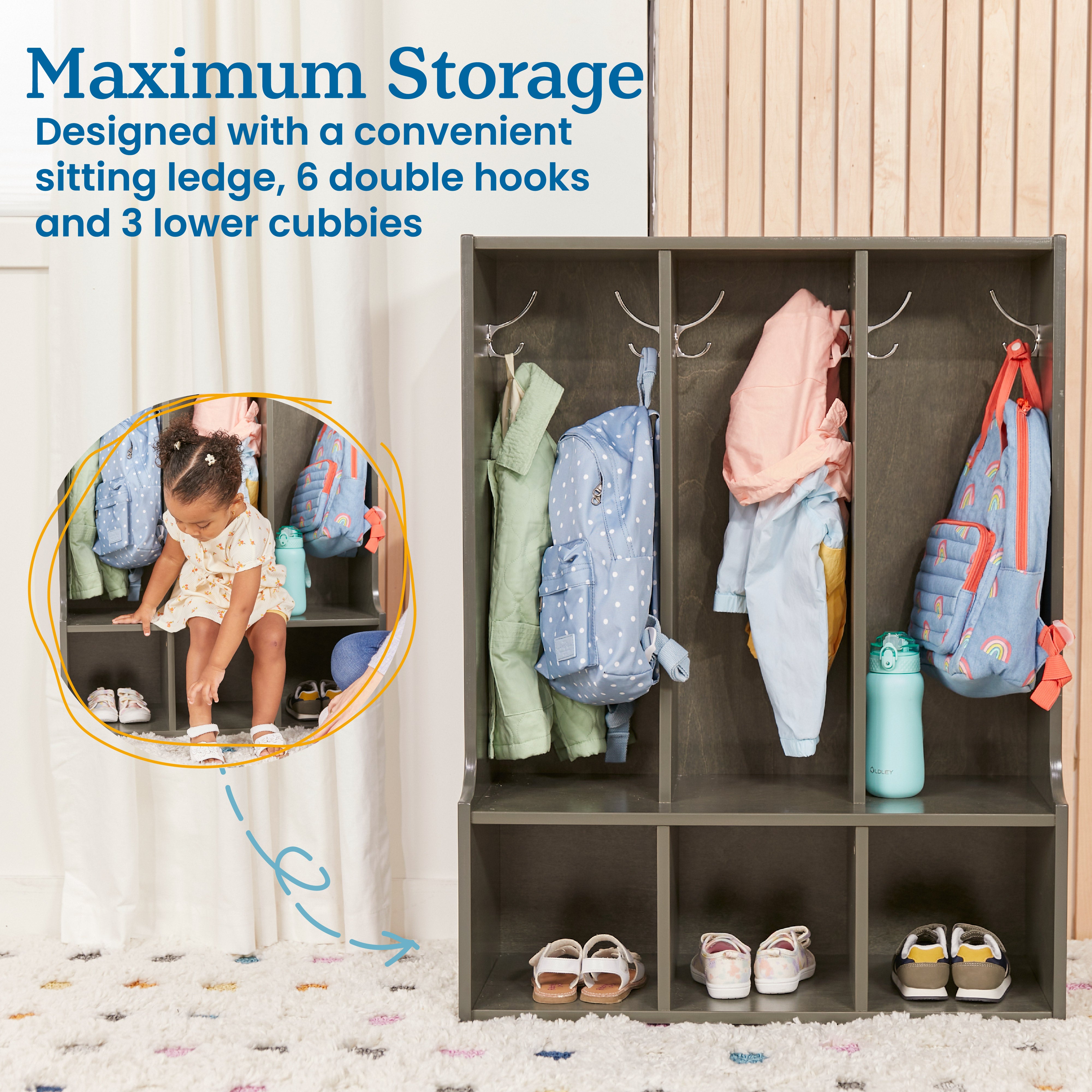 Streamline 3-Section Toddler Coat Locker with Bench