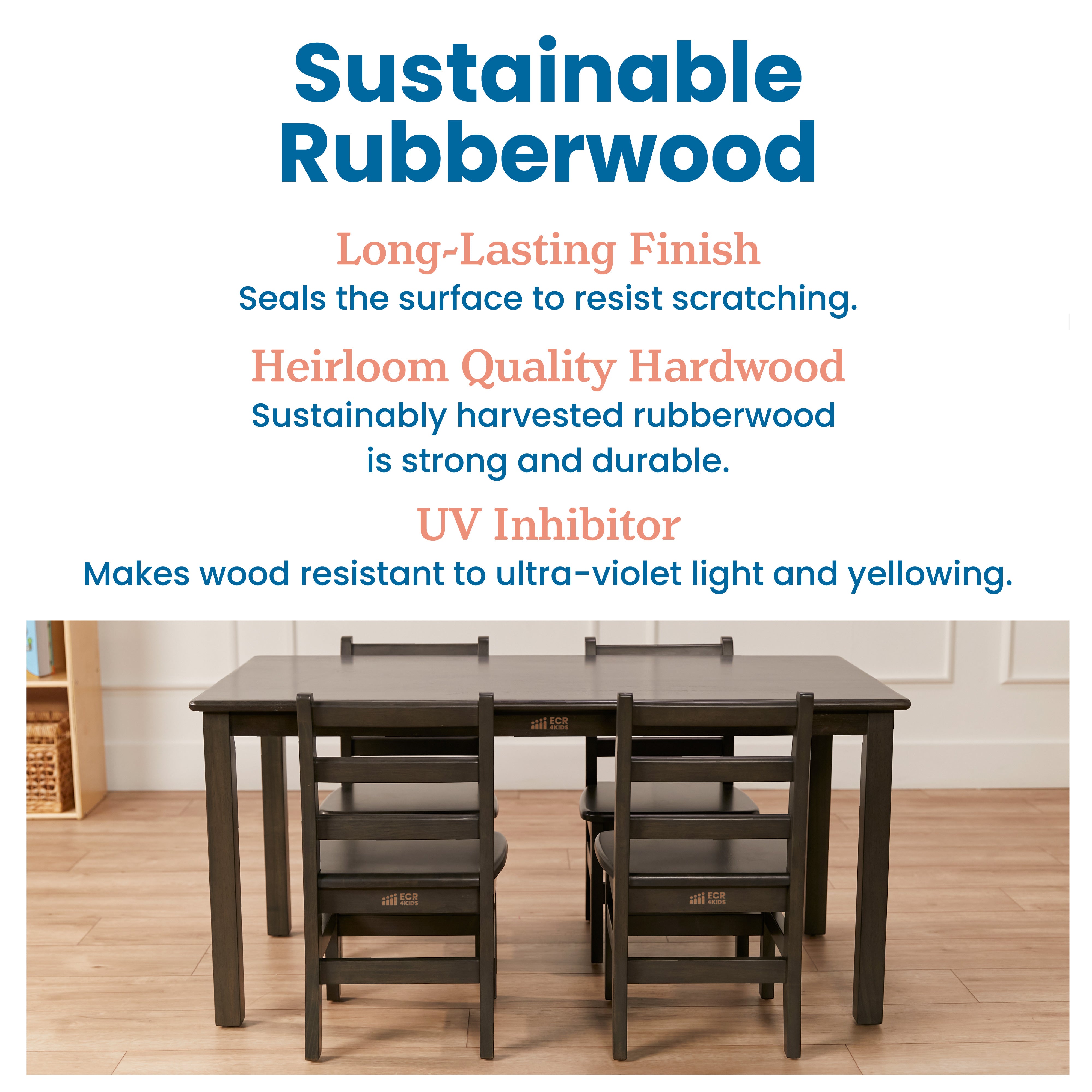 24in x 48in Rectangular Hardwood Table and Chair Set, 12in Seat Height, 5-Piece