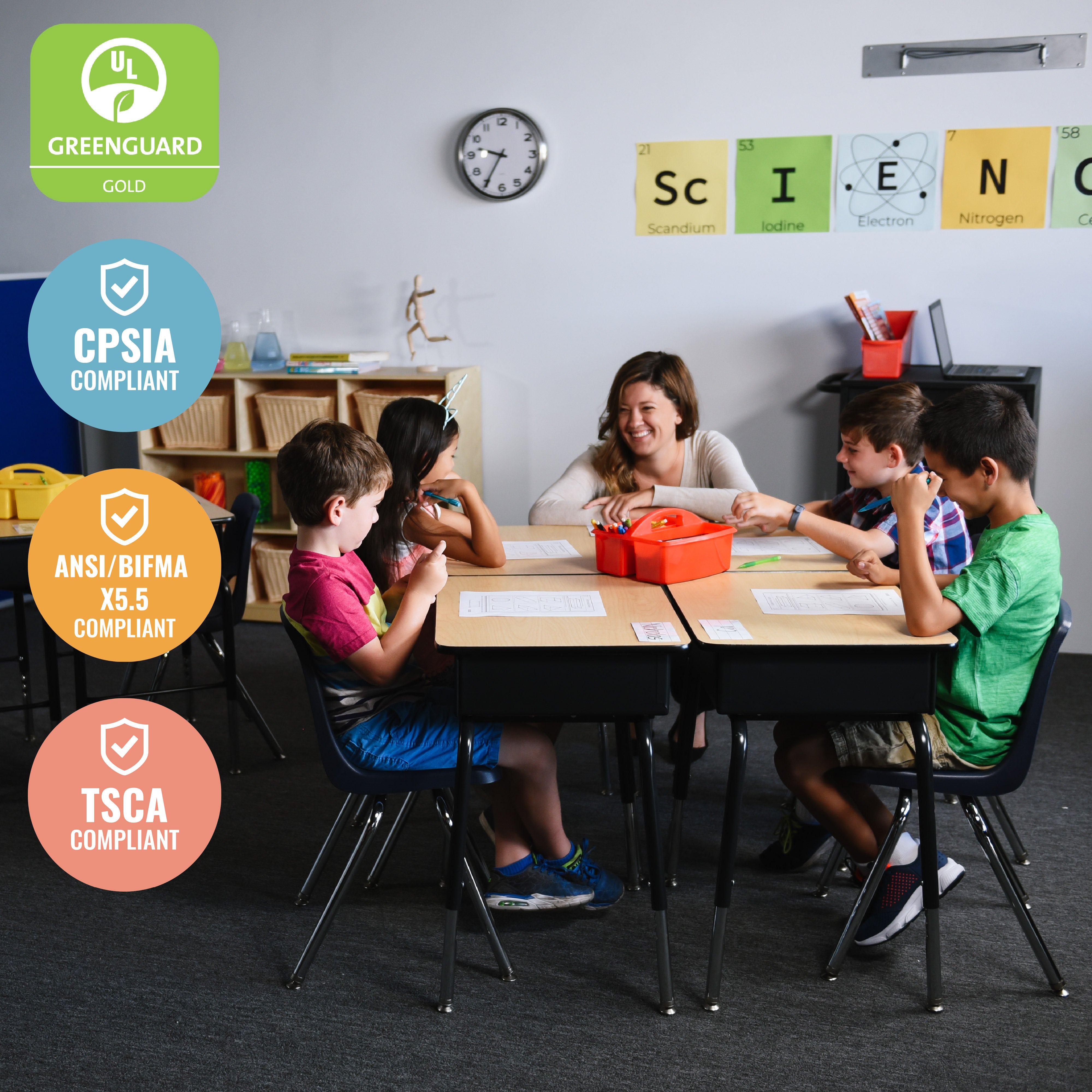 Open Front Desk with Metal Storage Book Box, Adjustable