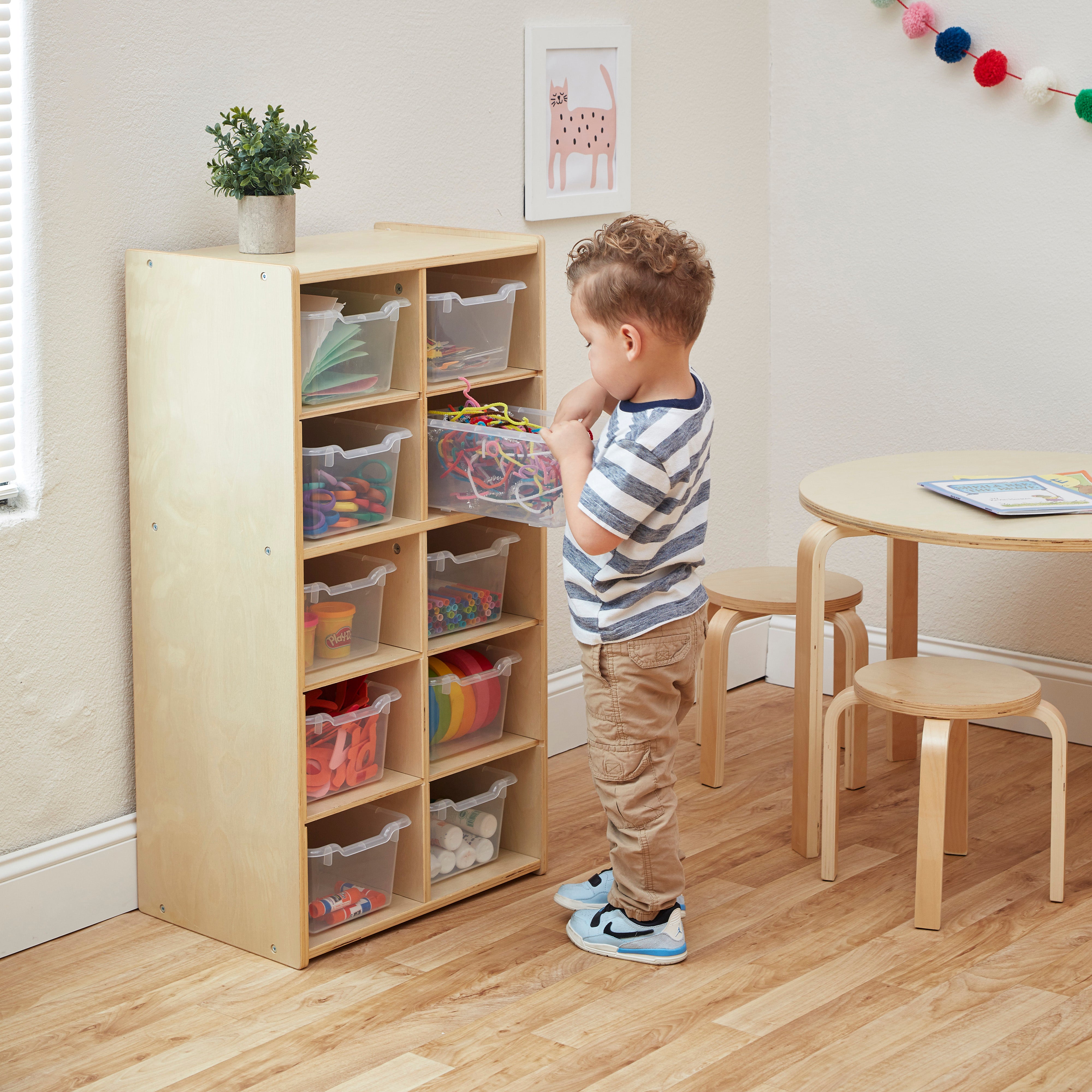 Streamline 10 Cubby Tray Cabinet with 10 Scoop Front Storage Bins, 5x2, Natural