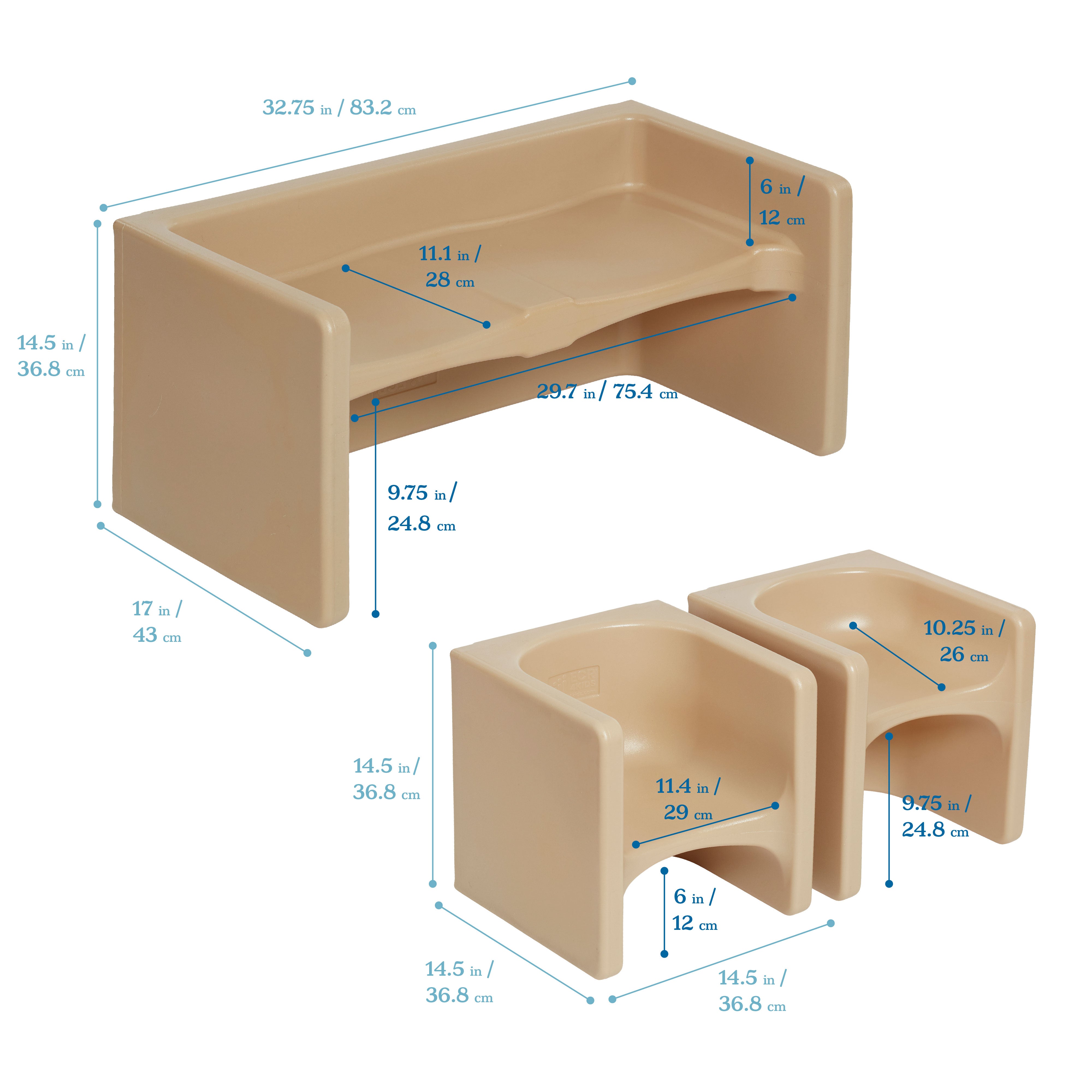 Tri-Me Table and Cube Chair Set, 3-Piece