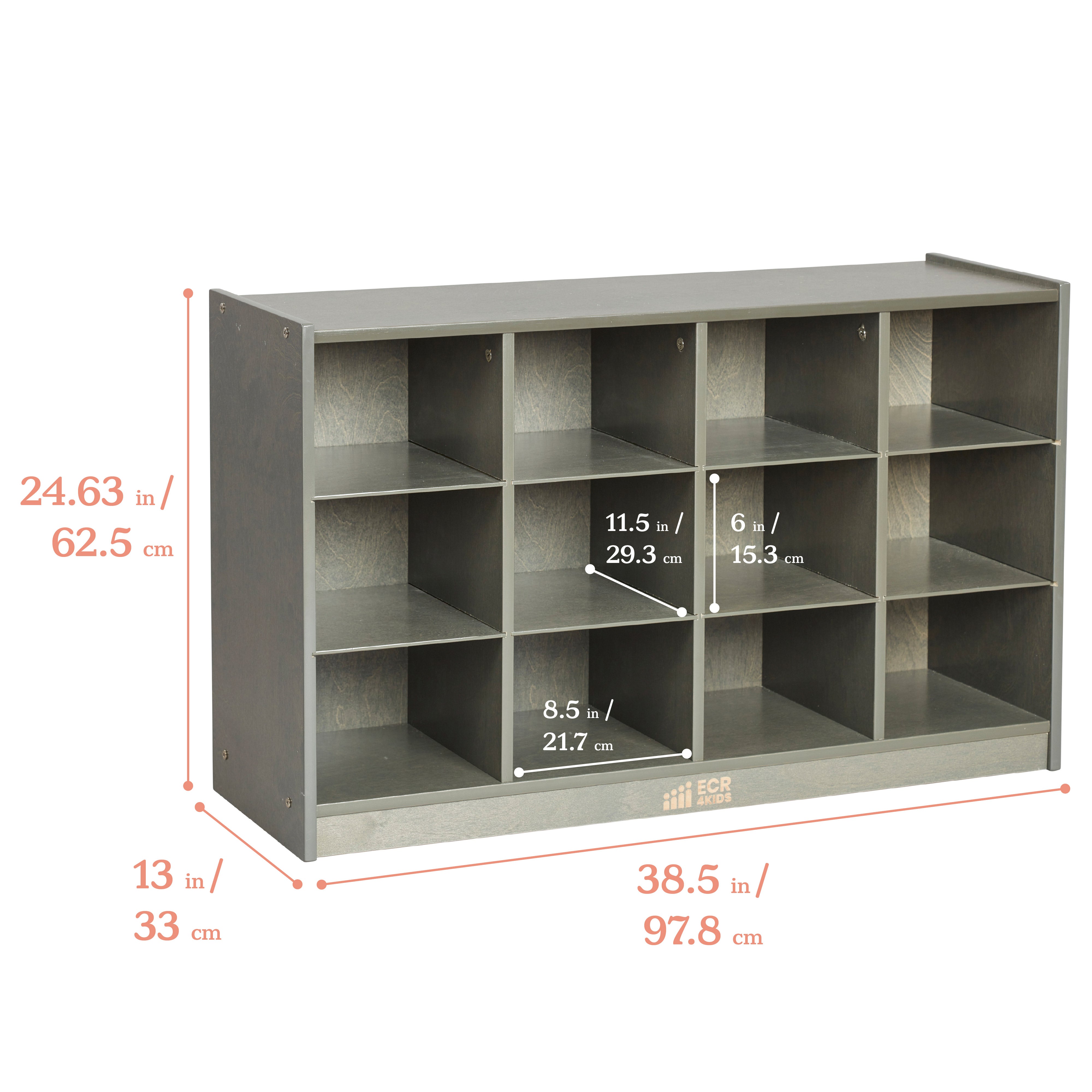12 Cubby Mobile Tray Cabinet and 15 Scoop Front Bins, 3x4