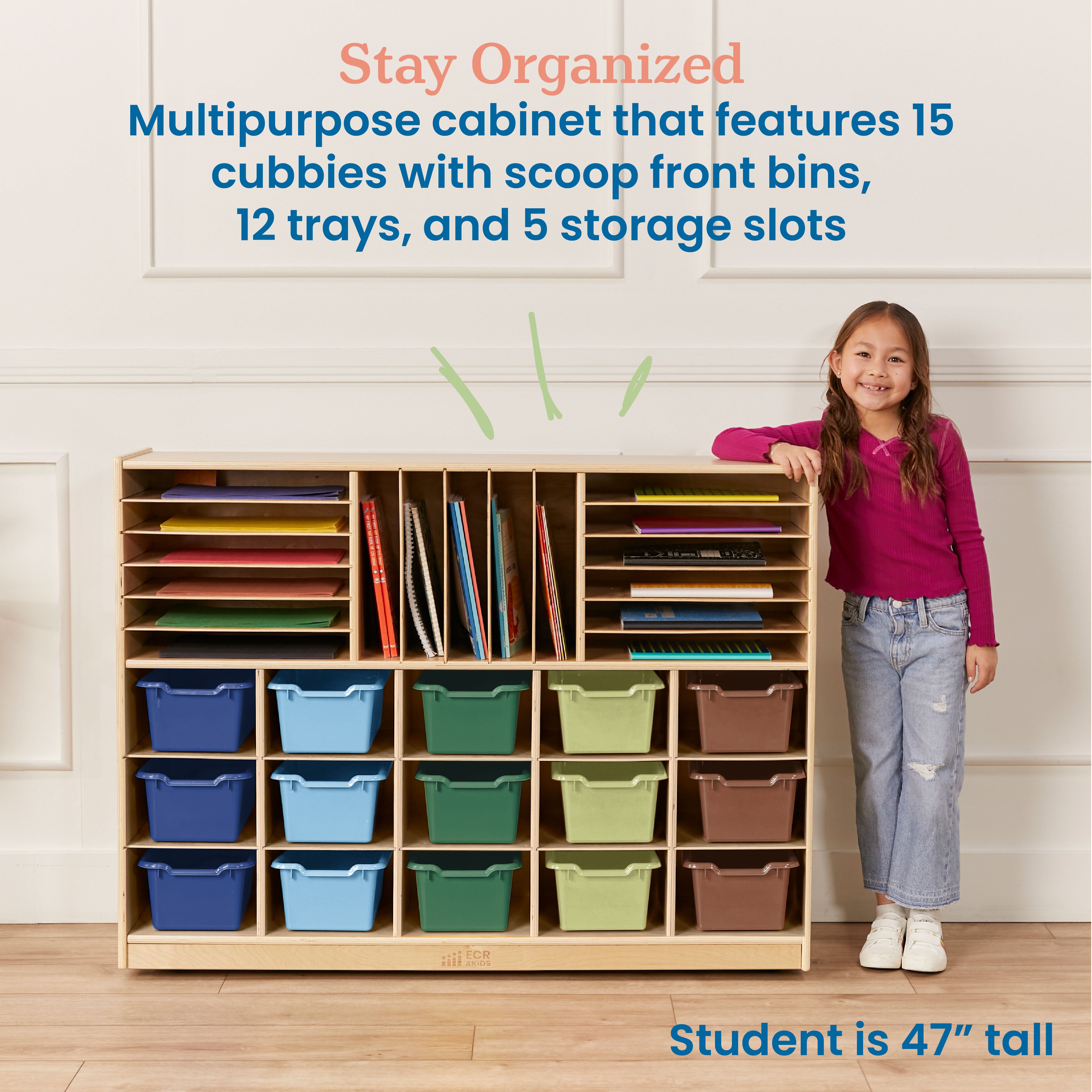 Multi-Section Mobile Cabinet with Scoop Front Storage Bins