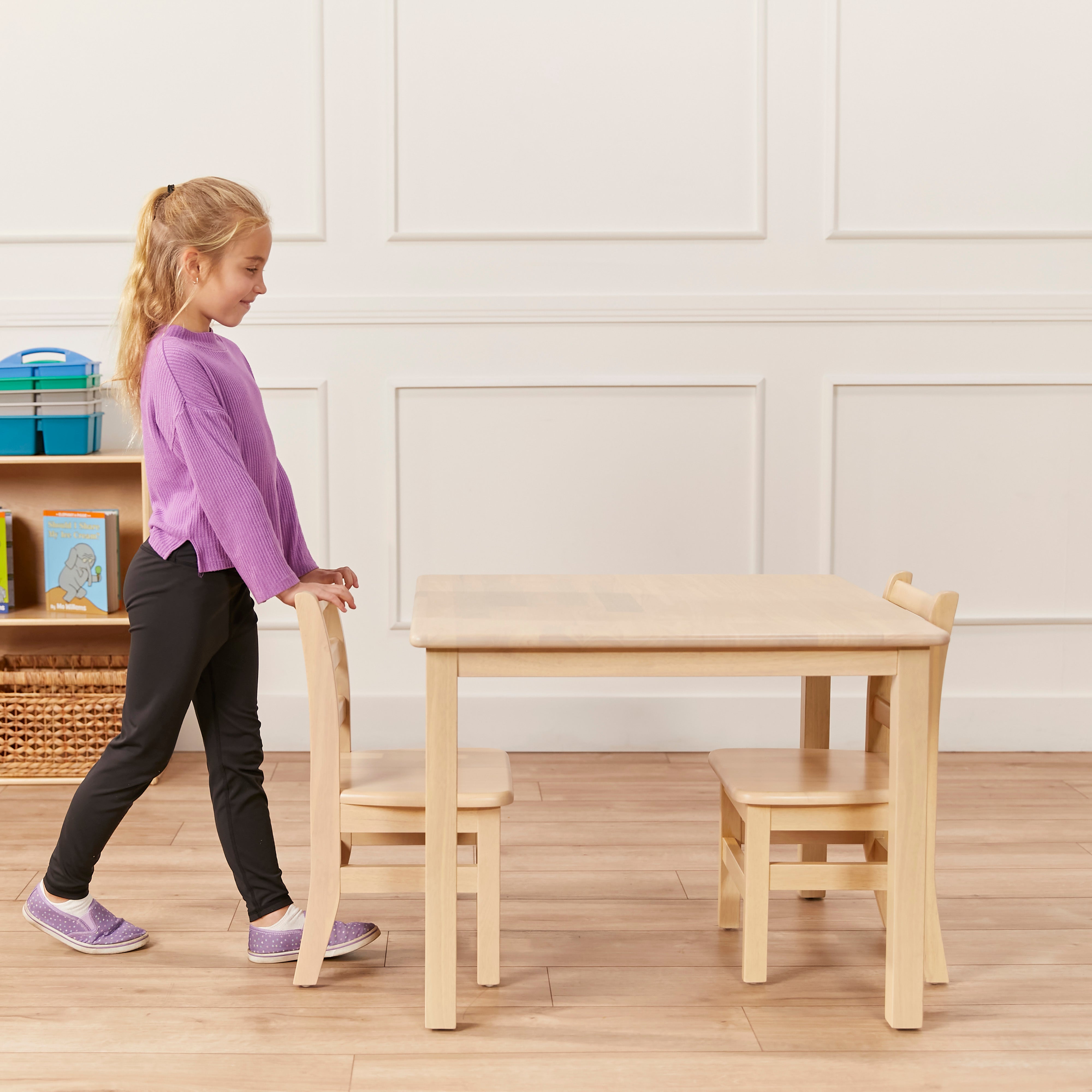 30in x 30in Square Hardwood Table and Chair Set, 12in Seat Height, 3-Piece