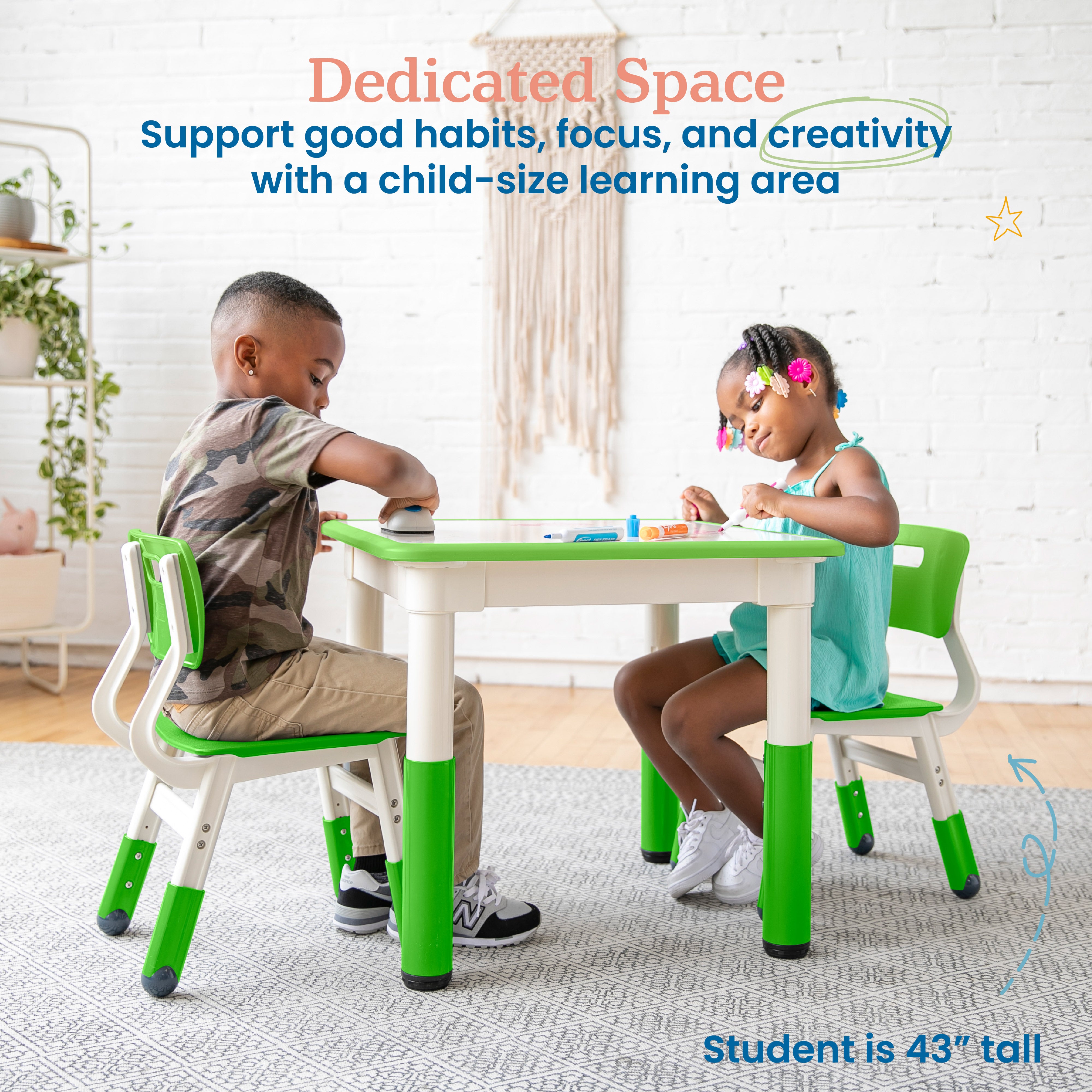 Dry-Erase Square Activity Table with Two Chairs, 3-Piece