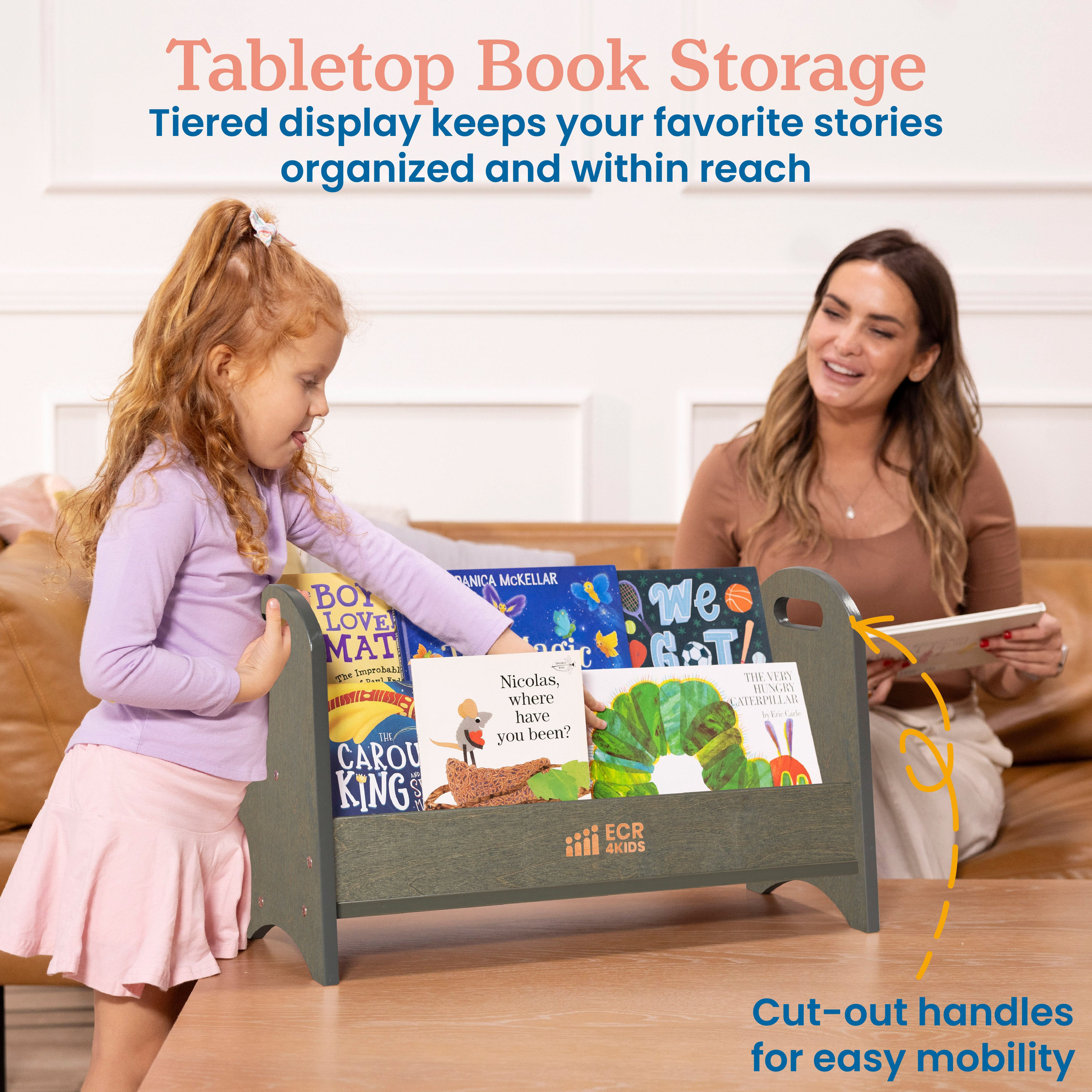 2-Shelf Tabletop Book Display with Handles
