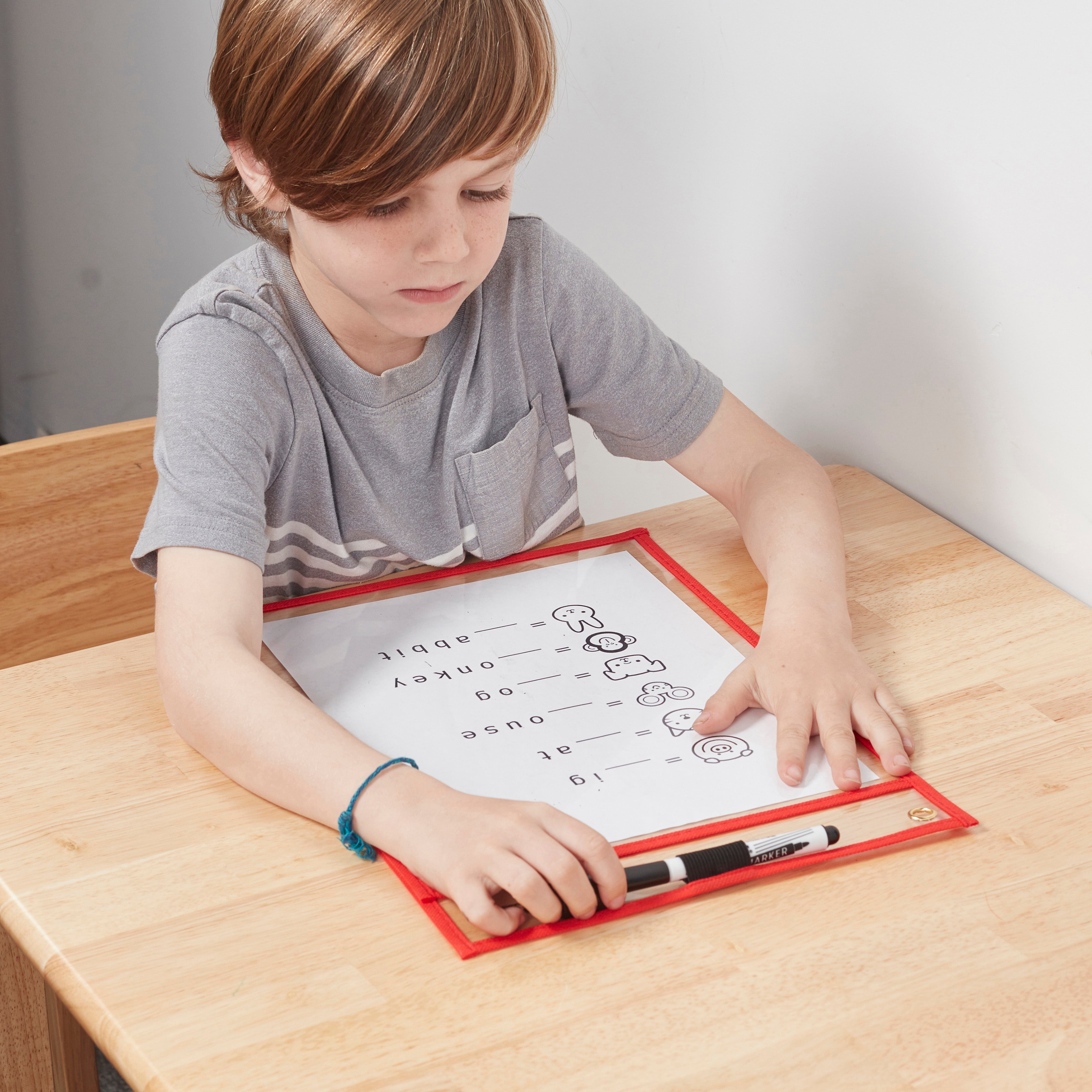 MessageStor Dry-Erase Reusable Clear Pockets with Markers, 30-Piece