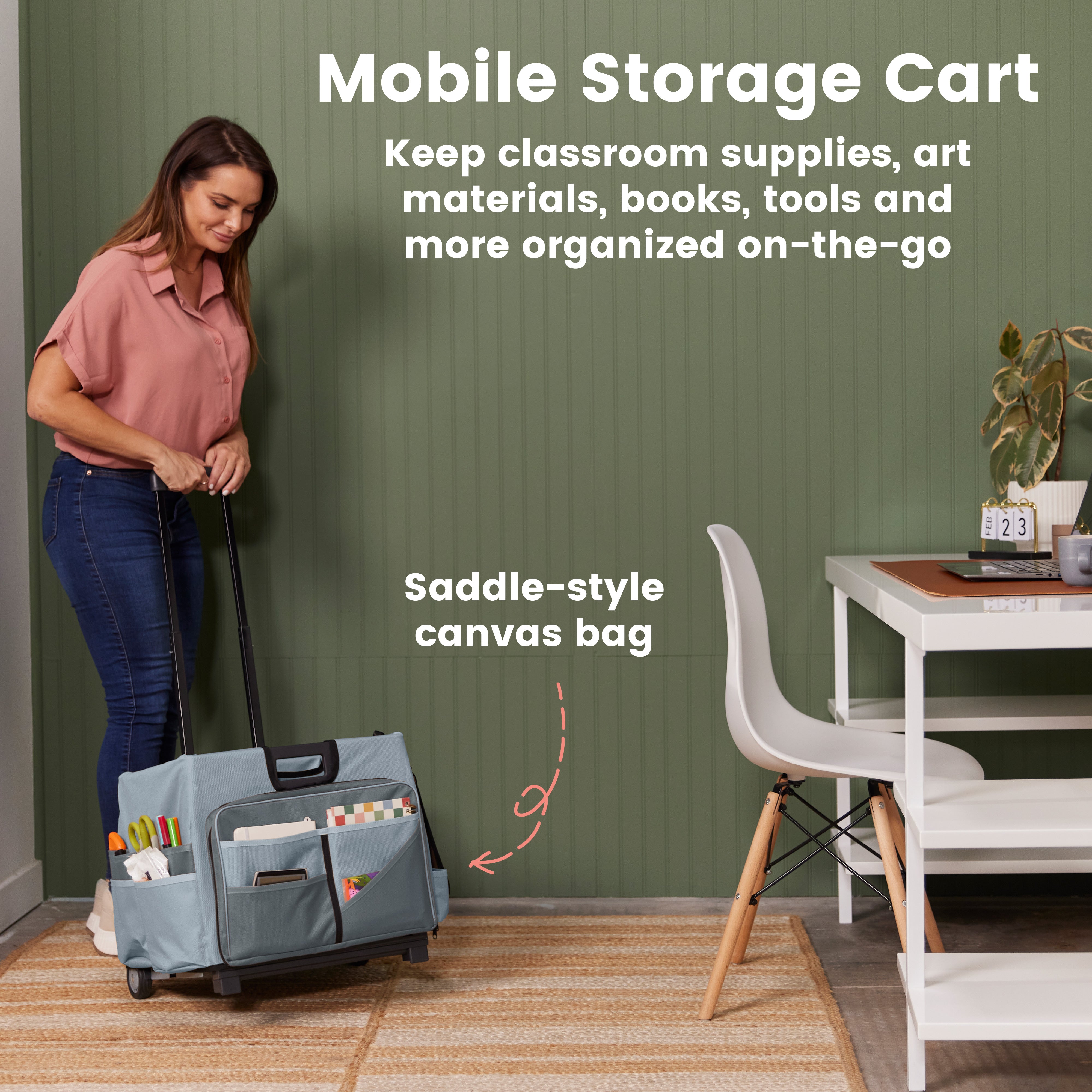 Universal Rolling Cart with Canvas Organizer Bag, Mobile Storage