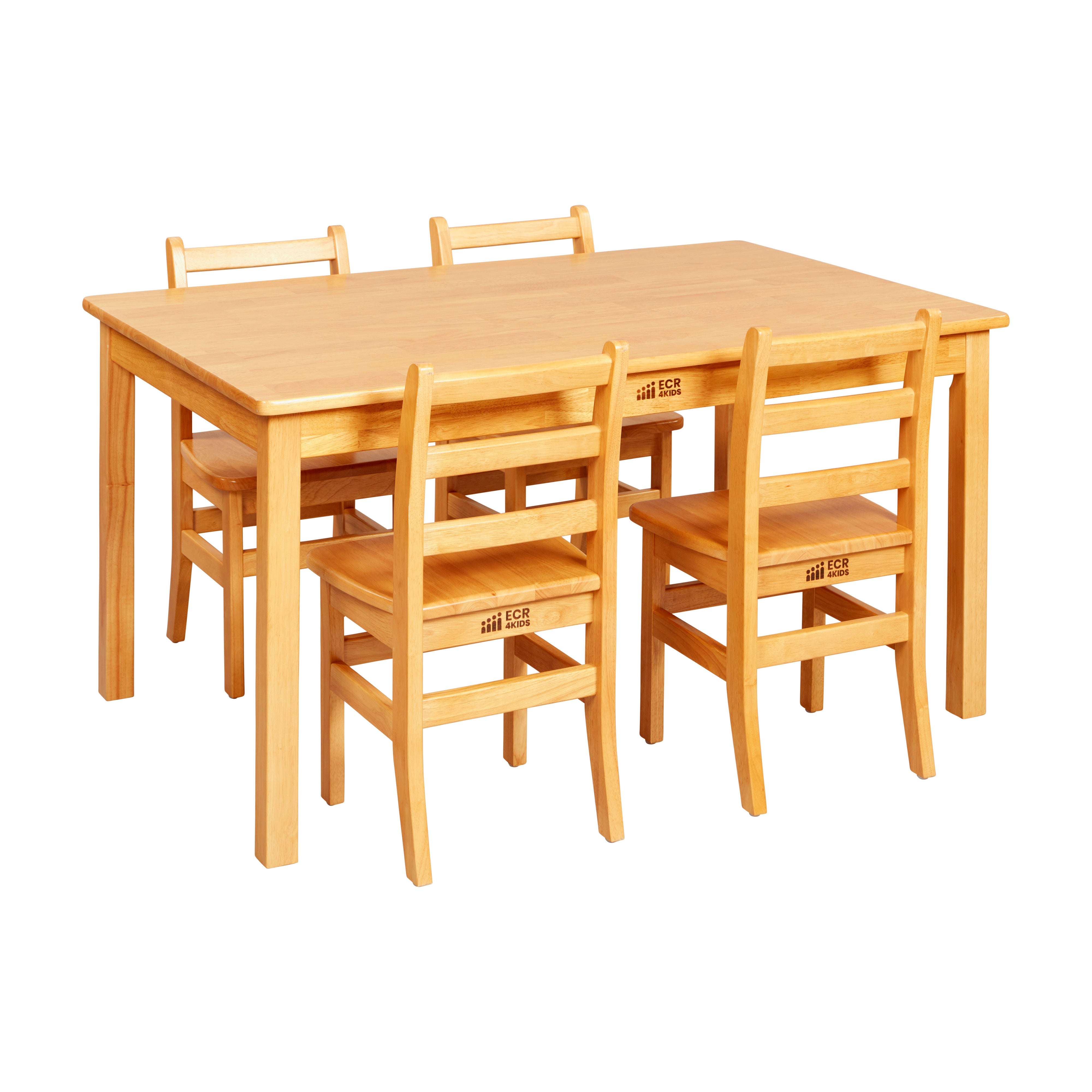 30in x 48in Rectangular Hardwood Table with 24in Legs and Four 14in Chairs, 5-Piece