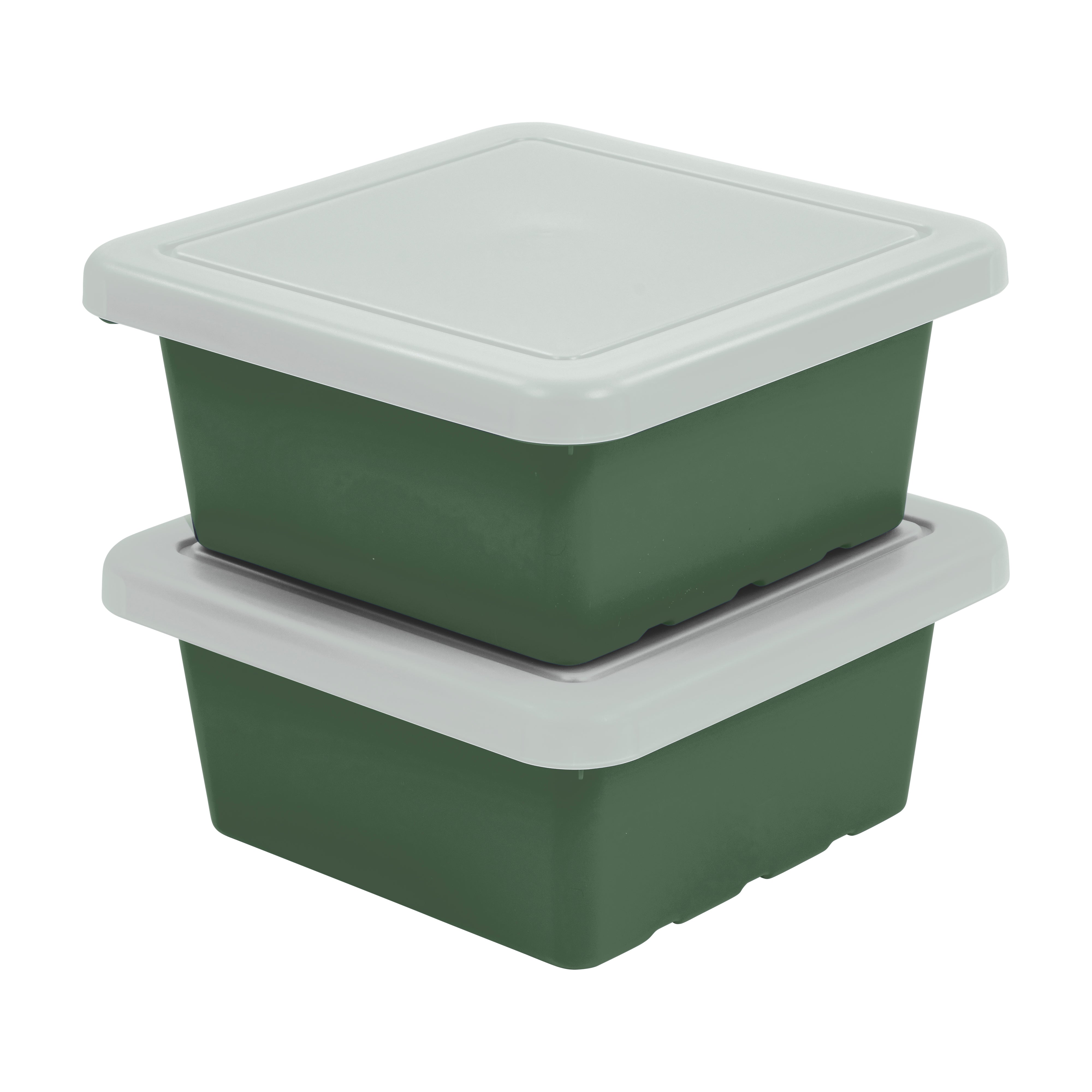 Stackable Square Bins with Non-Snap Lids, 2-Pack
