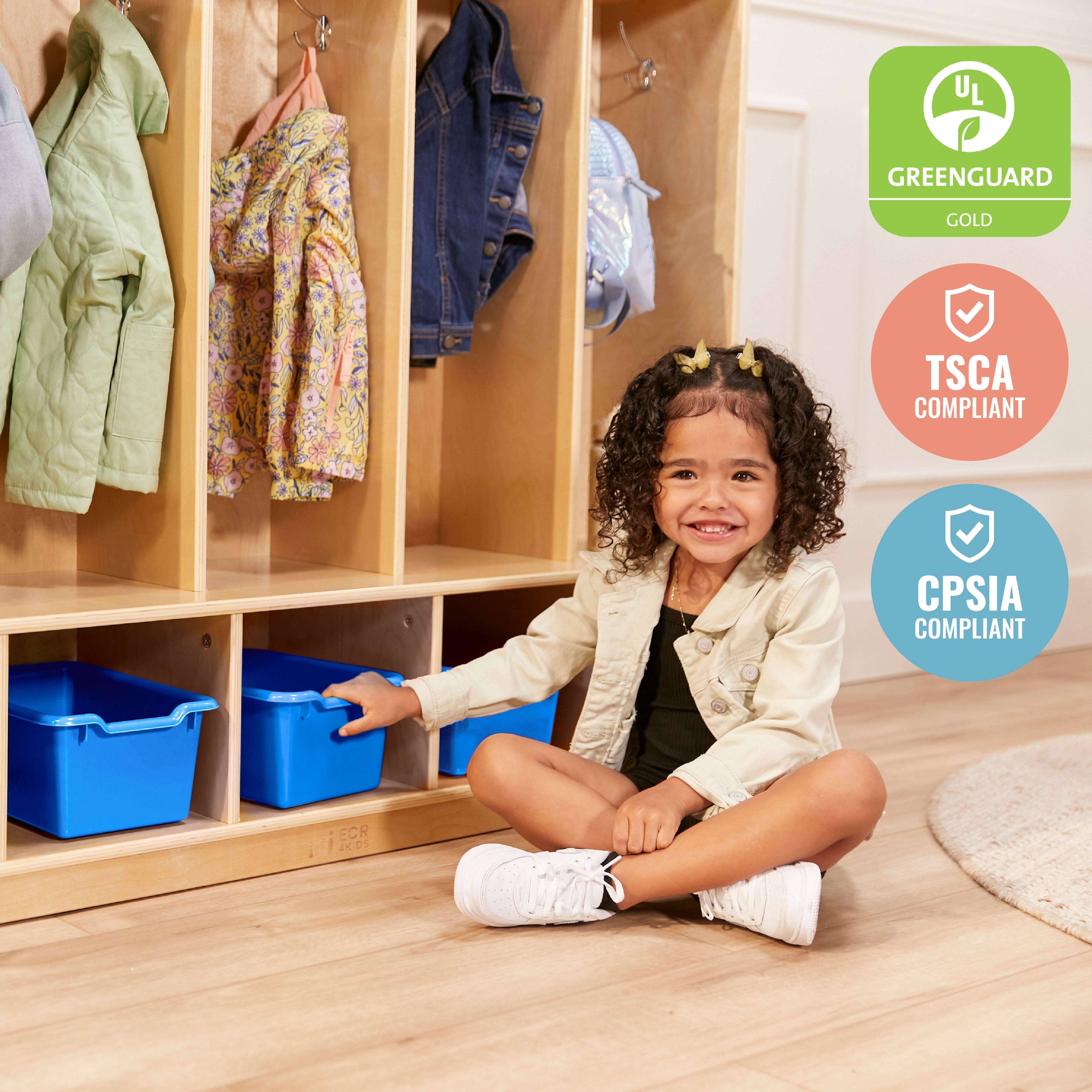 5-Section Coat Locker with Bench and Scoop Front Storage Bins, Natural