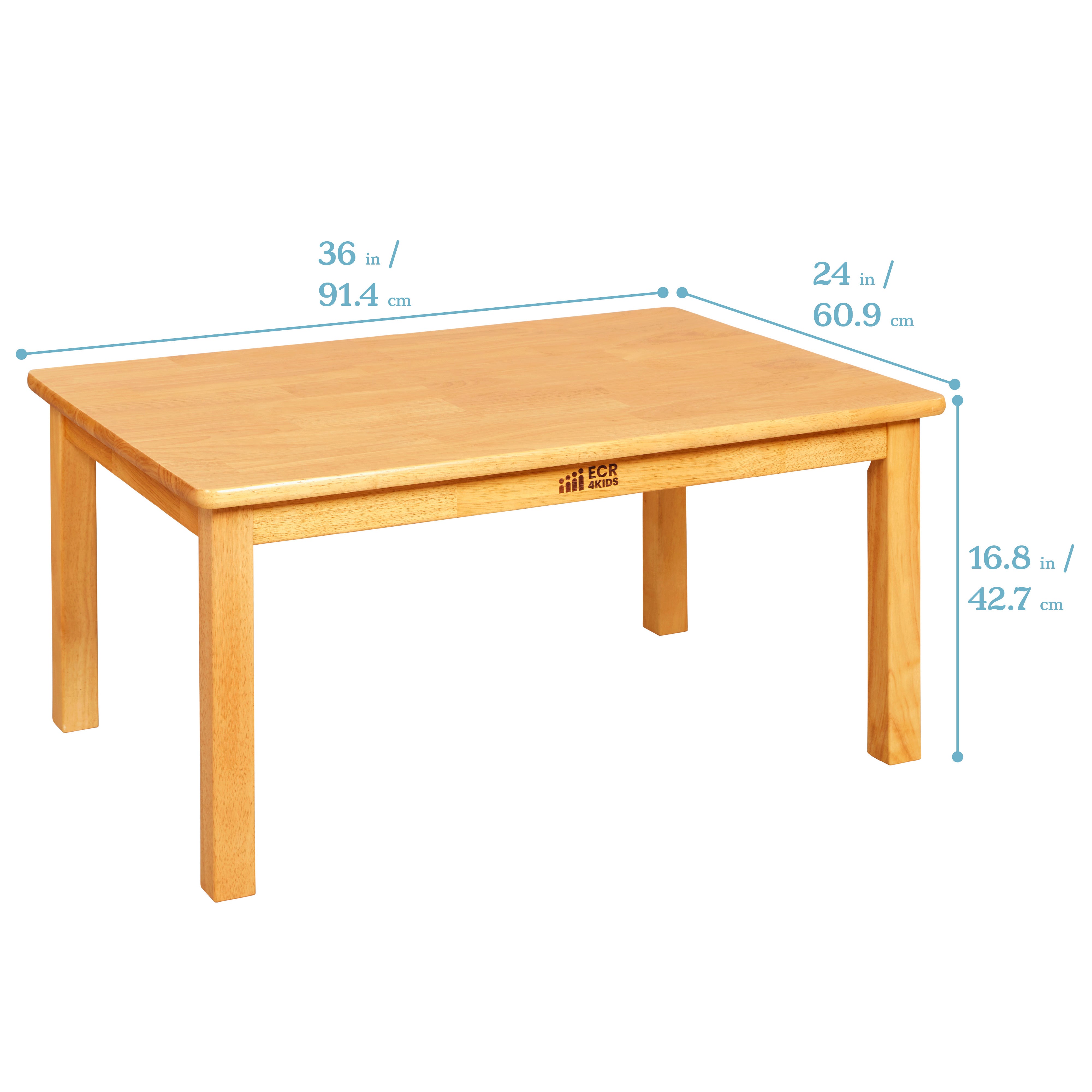 24in x 36in Rectangular Hardwood Table with 16in Legs and Two 8in Chairs, 3-Piece